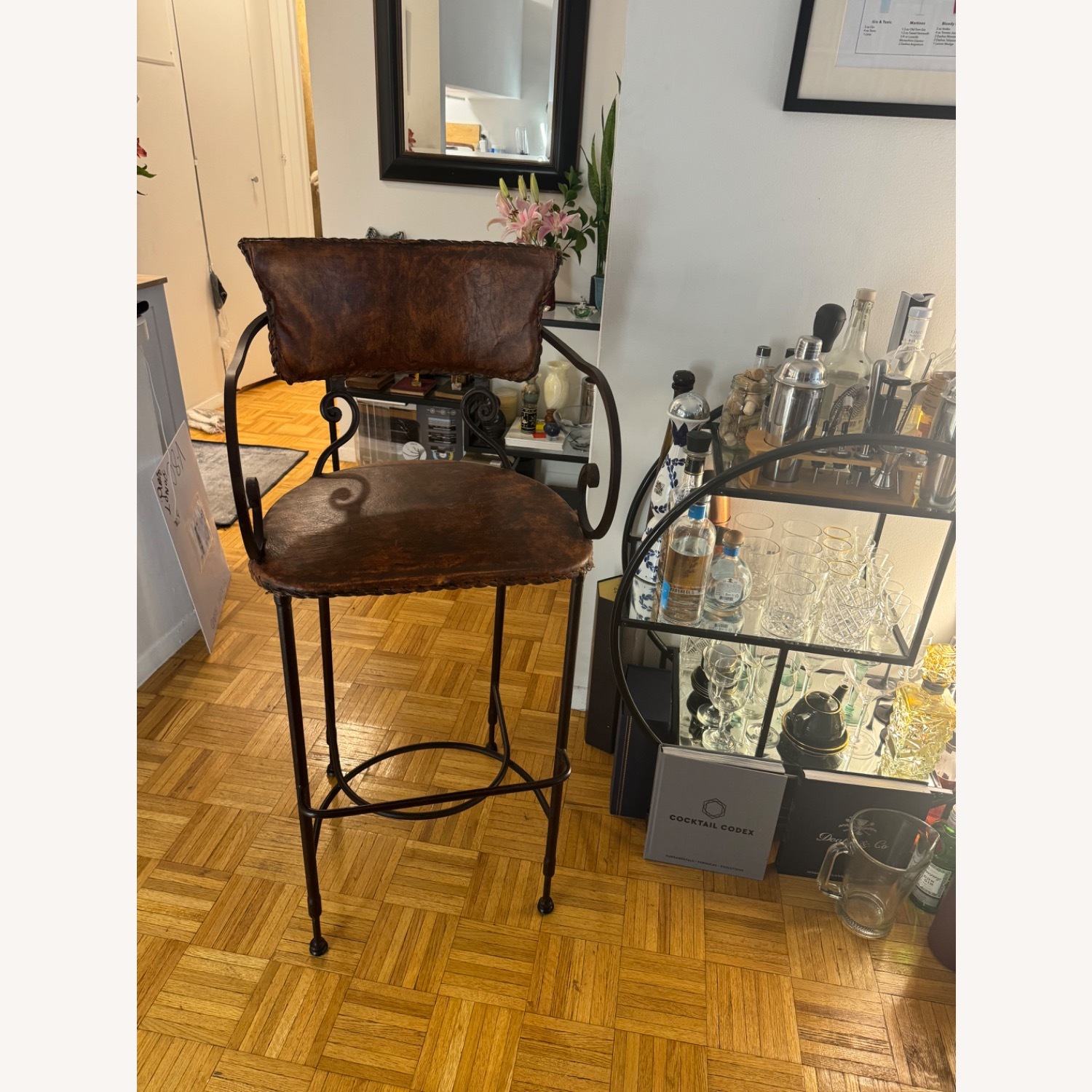 Arhaus Leather and Iron Counter Stools - image-0