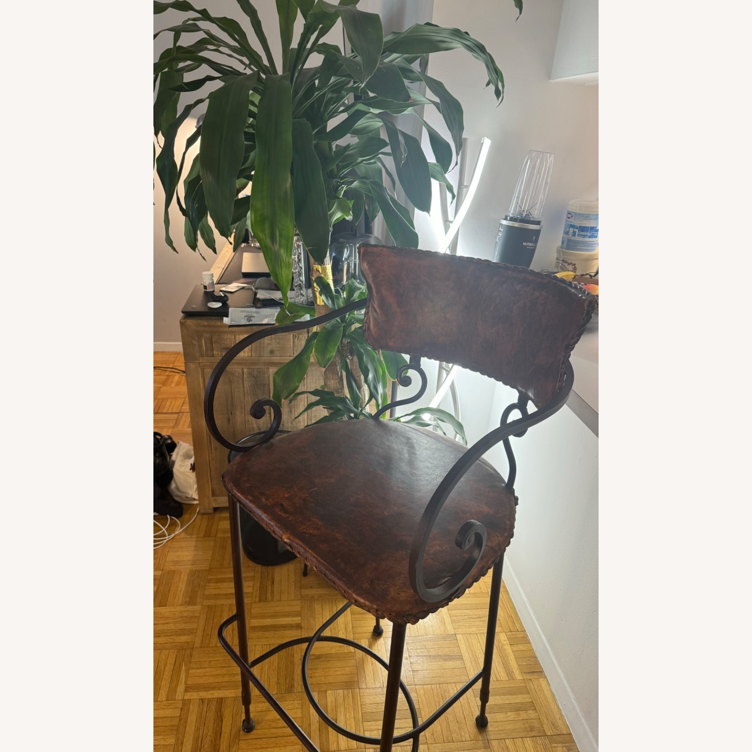 Arhaus Leather and Iron Counter Stools - image-3