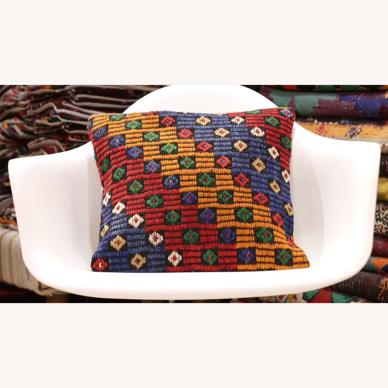 Vintage Kilim Pillow In Clementine/Denim/Clay - image-1