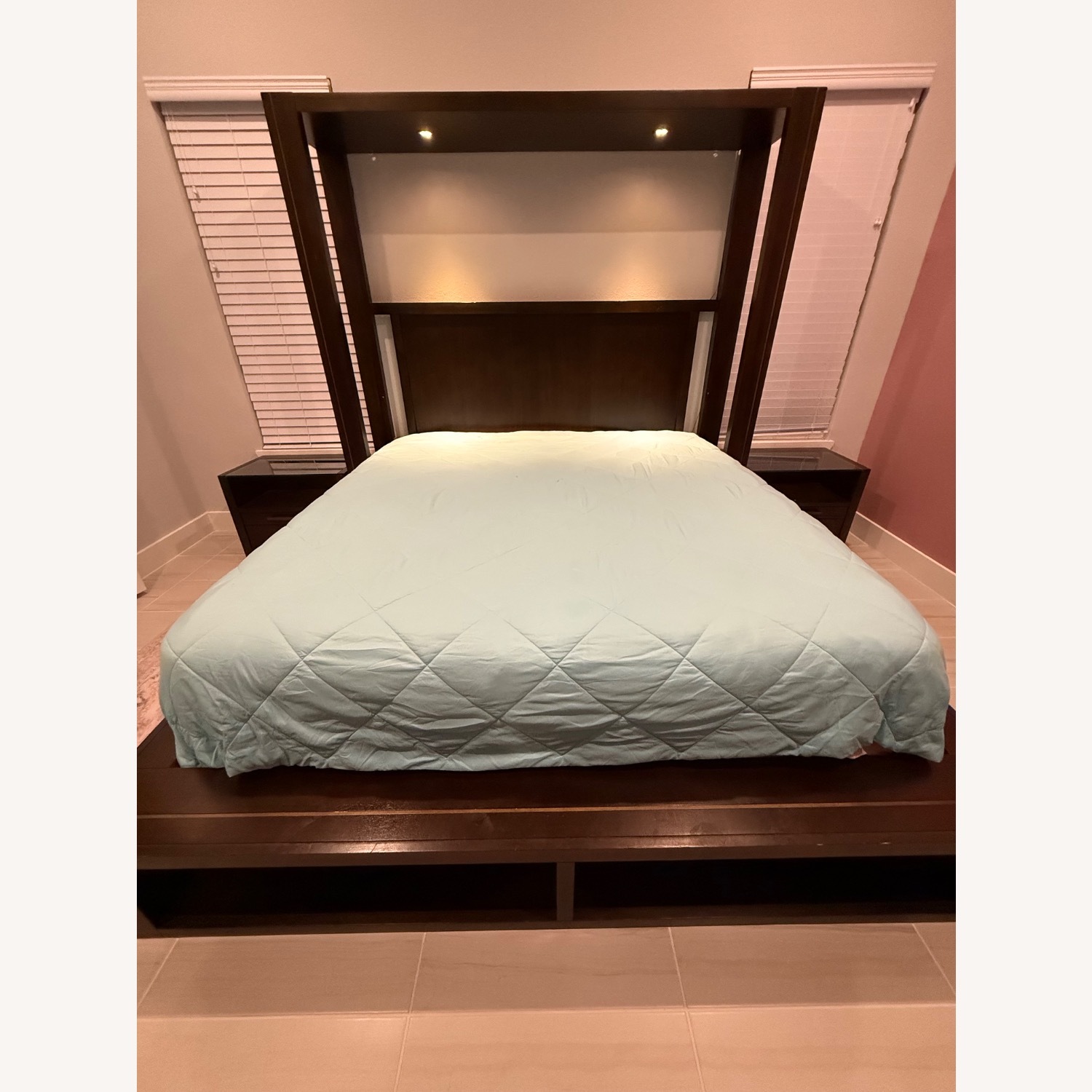 Solid Wood King Bed with Reading Lights - image-0