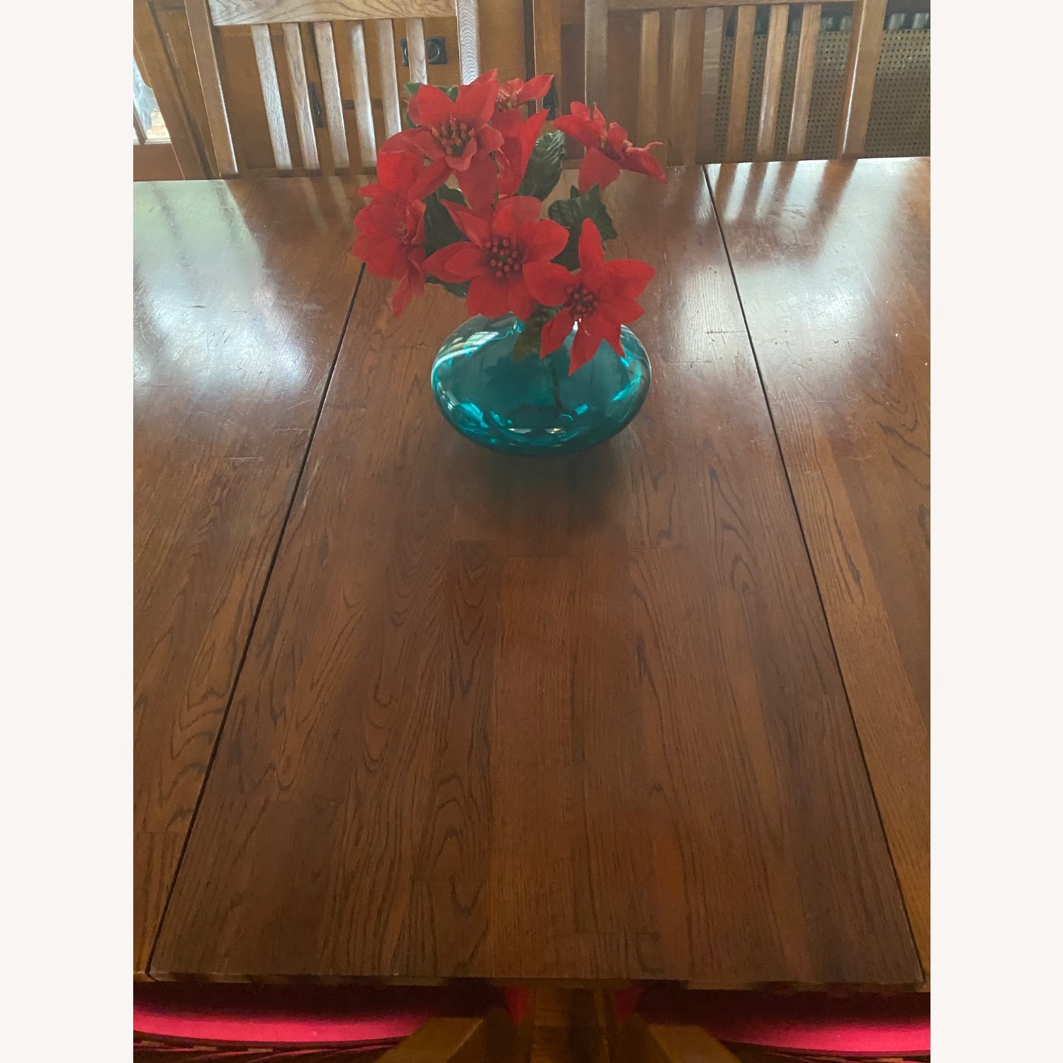 Six Chair Solid Oak Rectangular Table with Leaf - image-3