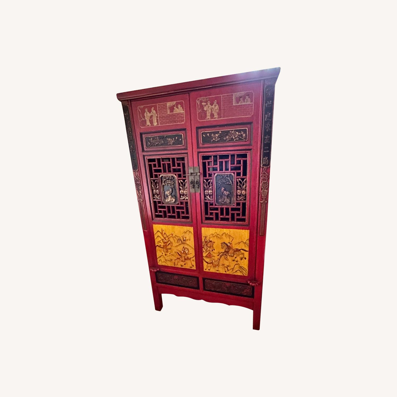 Red Chinese Cabinet with Custom Scrolling - image-0
