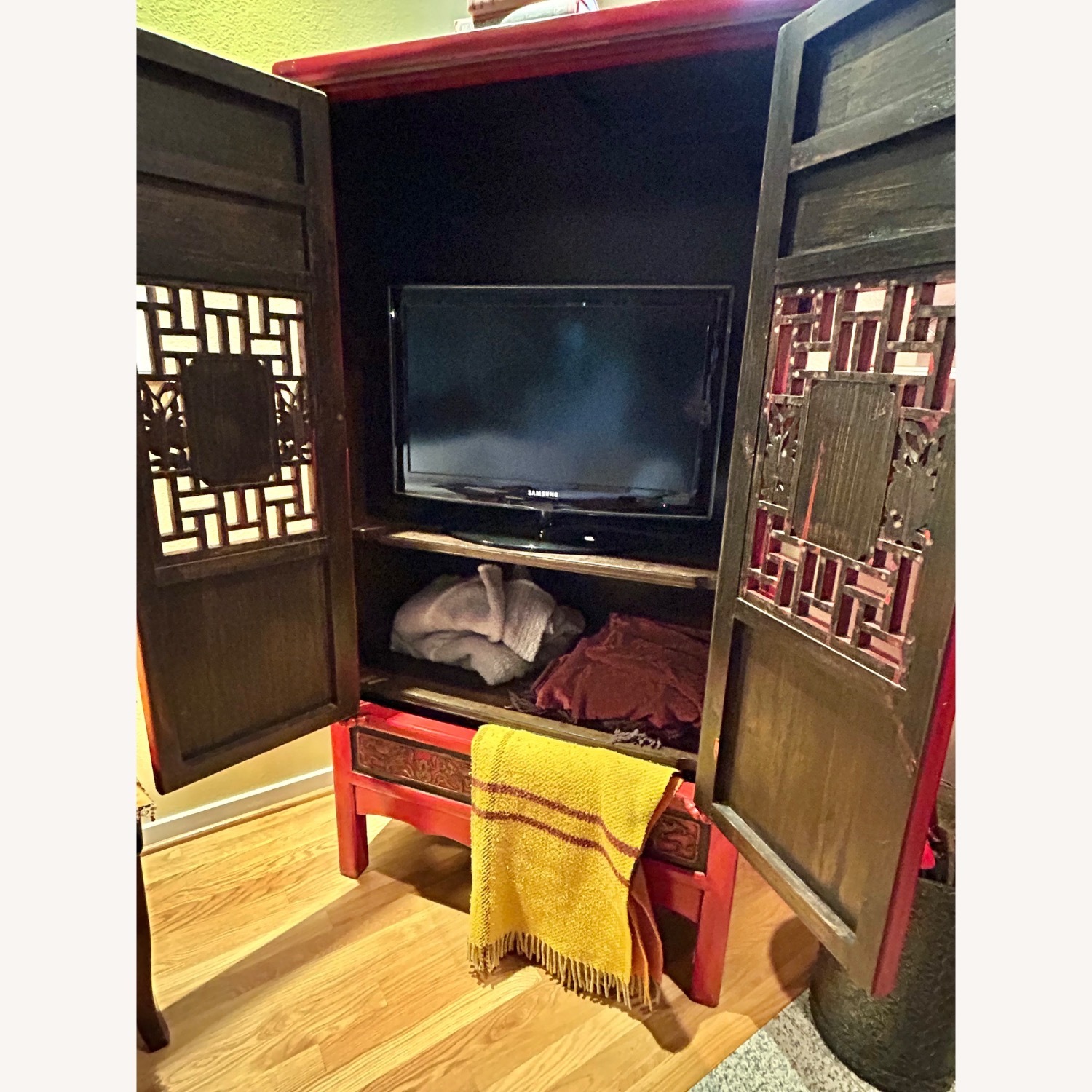 Red Chinese Cabinet with Custom Scrolling - image-4