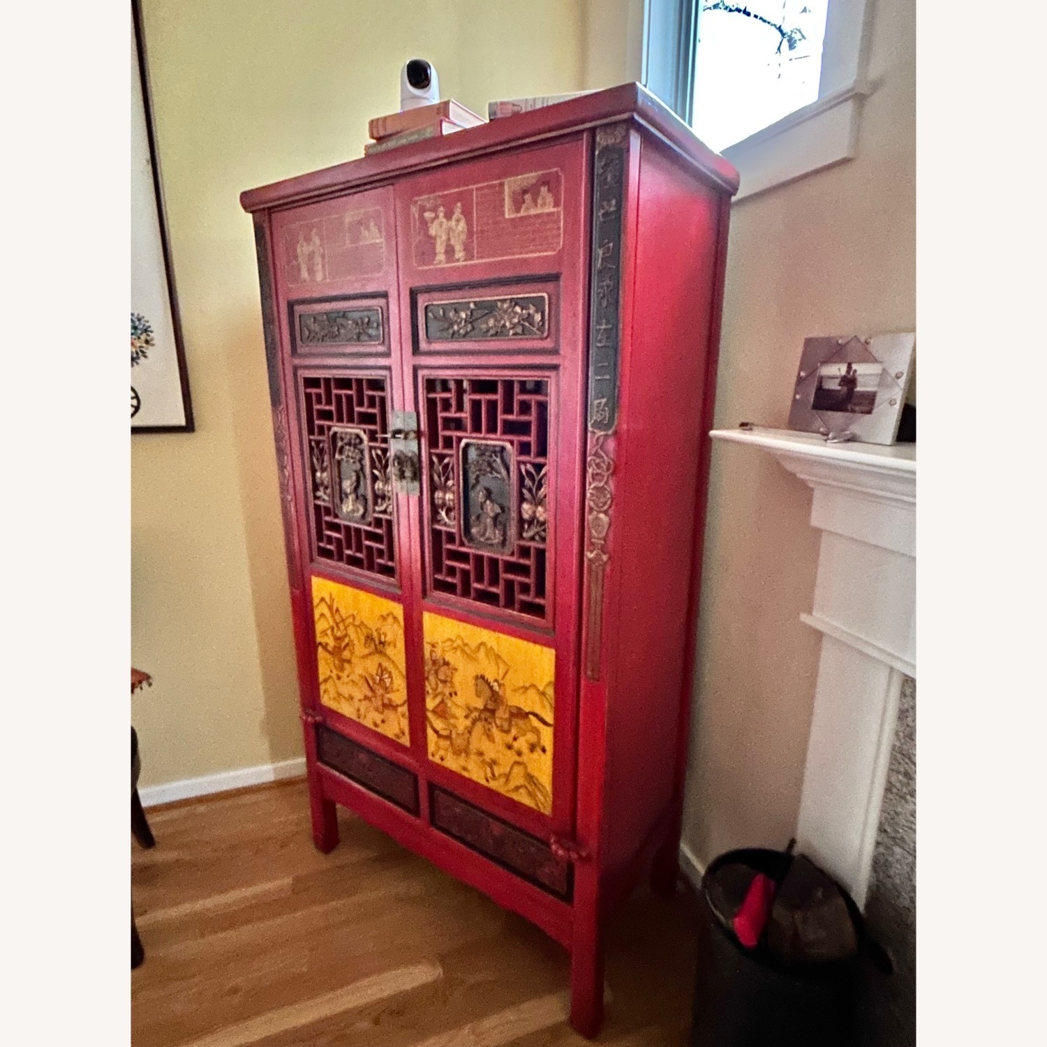 Red Chinese Cabinet with Custom Scrolling - image-2