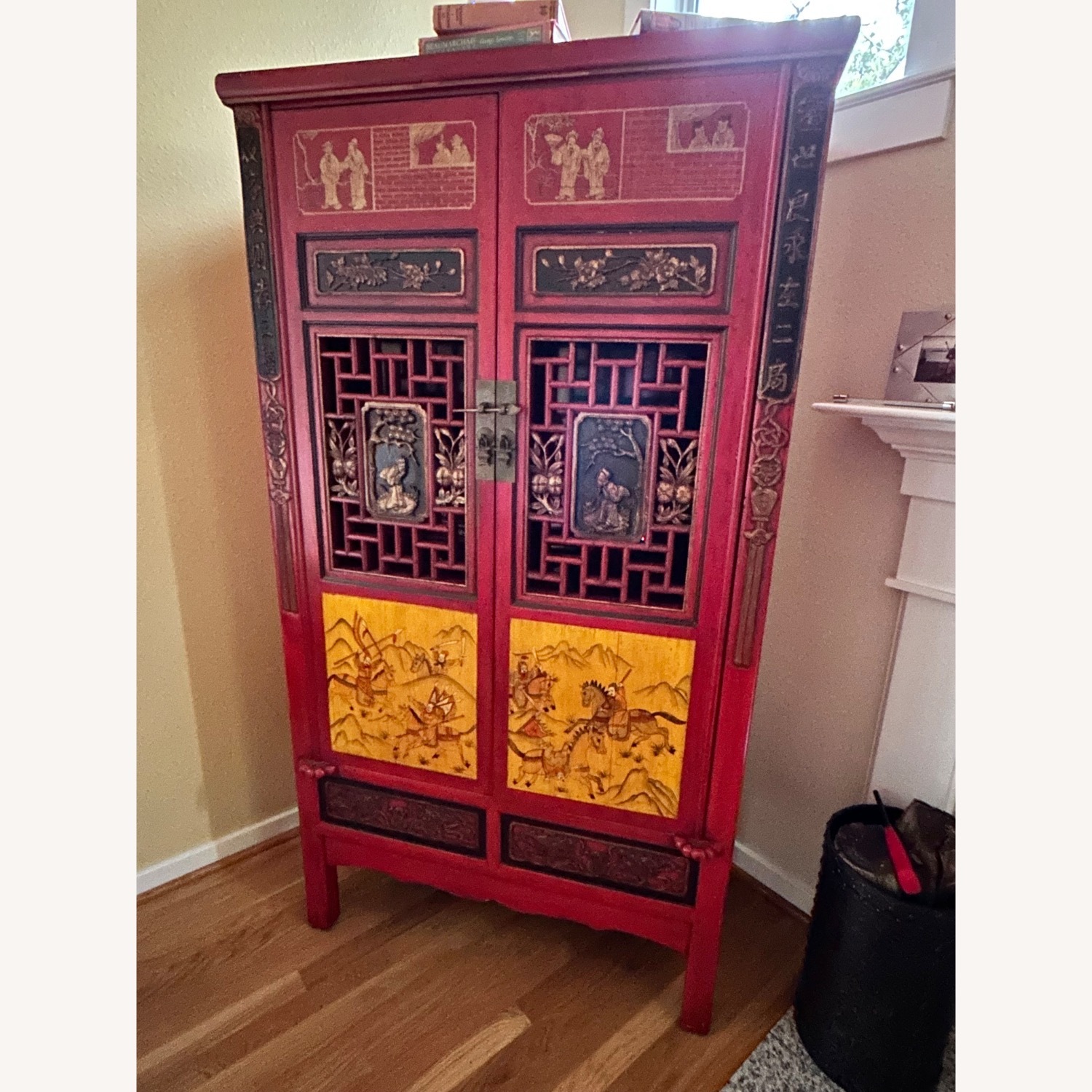 Red Chinese Cabinet with Custom Scrolling - image-1