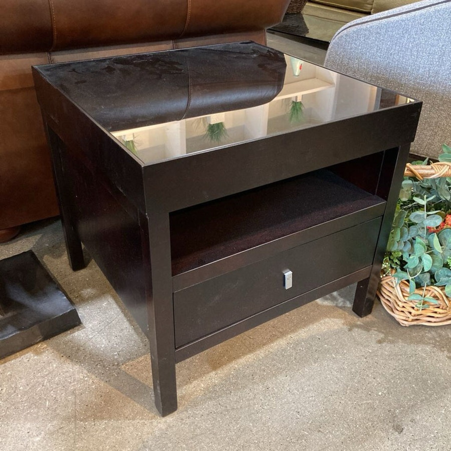 Contemporary Glass Top 1-Drawer Nightstand - image-2