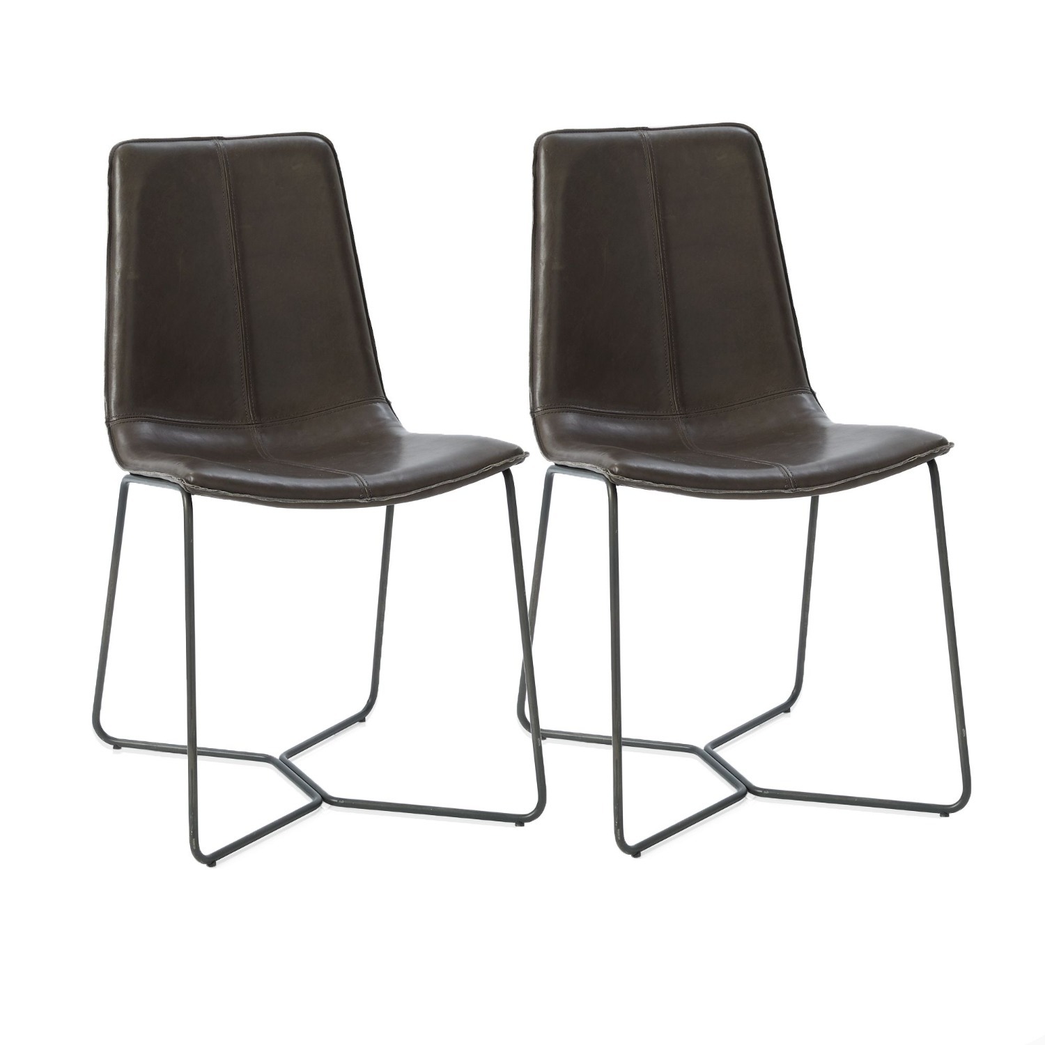 West Elm Slope Leather Dining Chair (Set of 2) - image-1