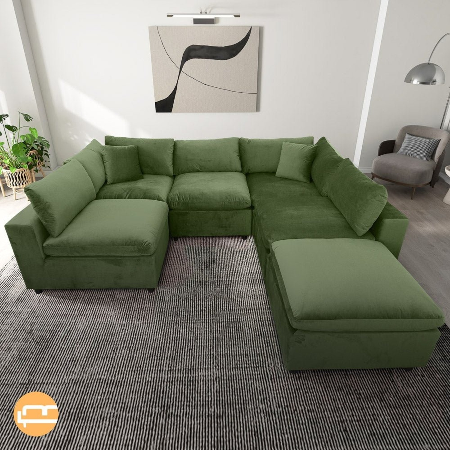 Laurel Olive Green Velvet Modular Sofa - image-1
