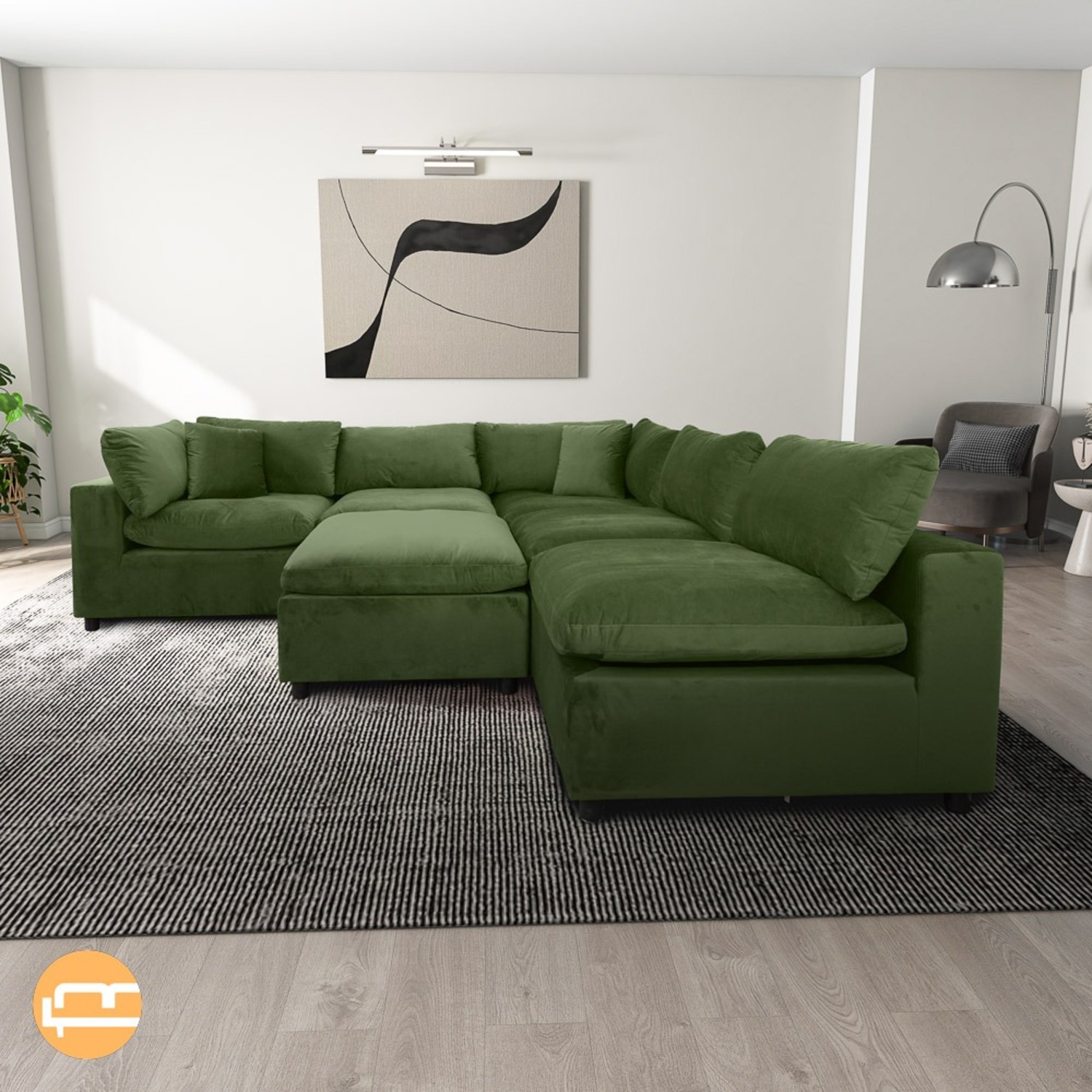 Laurel Olive Green Velvet Modular Sofa - image-3