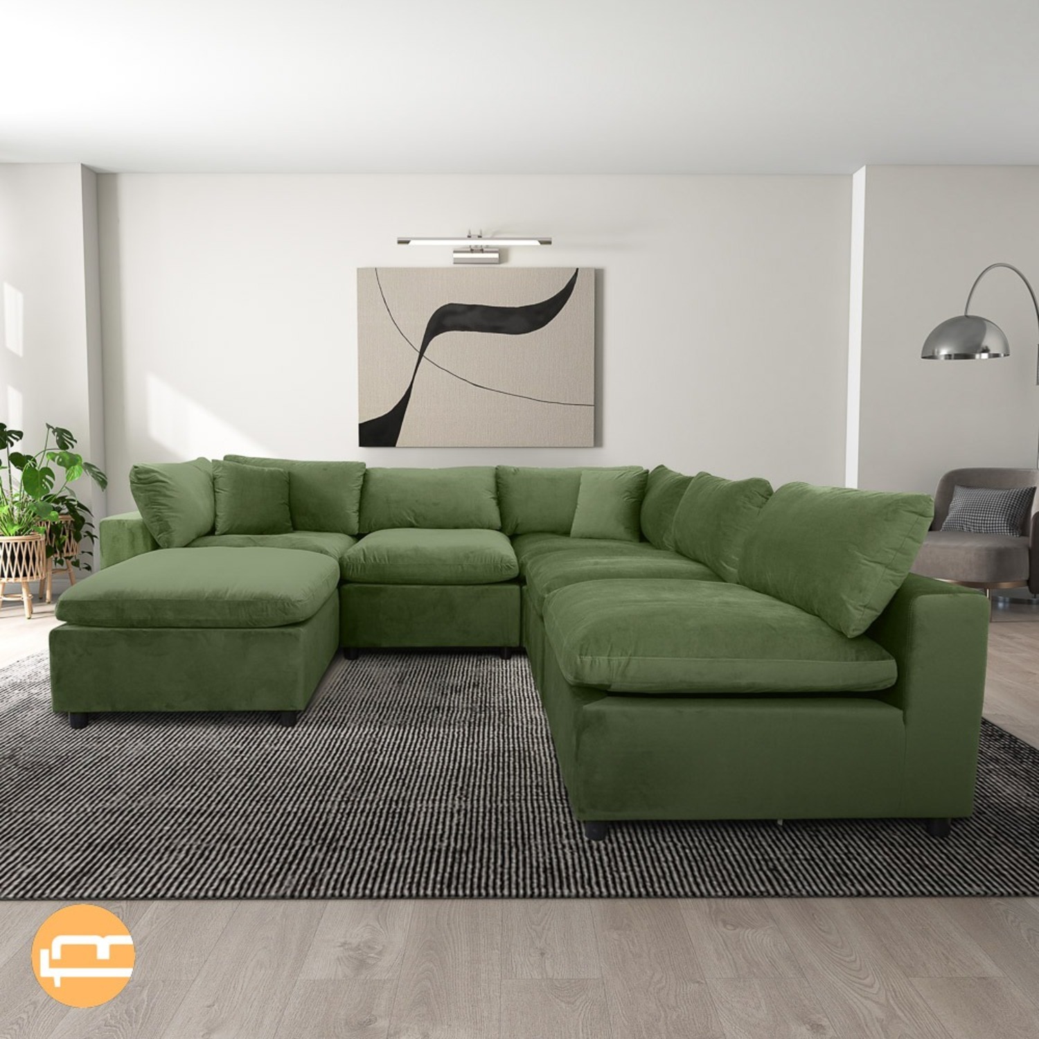 Laurel Olive Green Velvet Modular Sofa - image-6