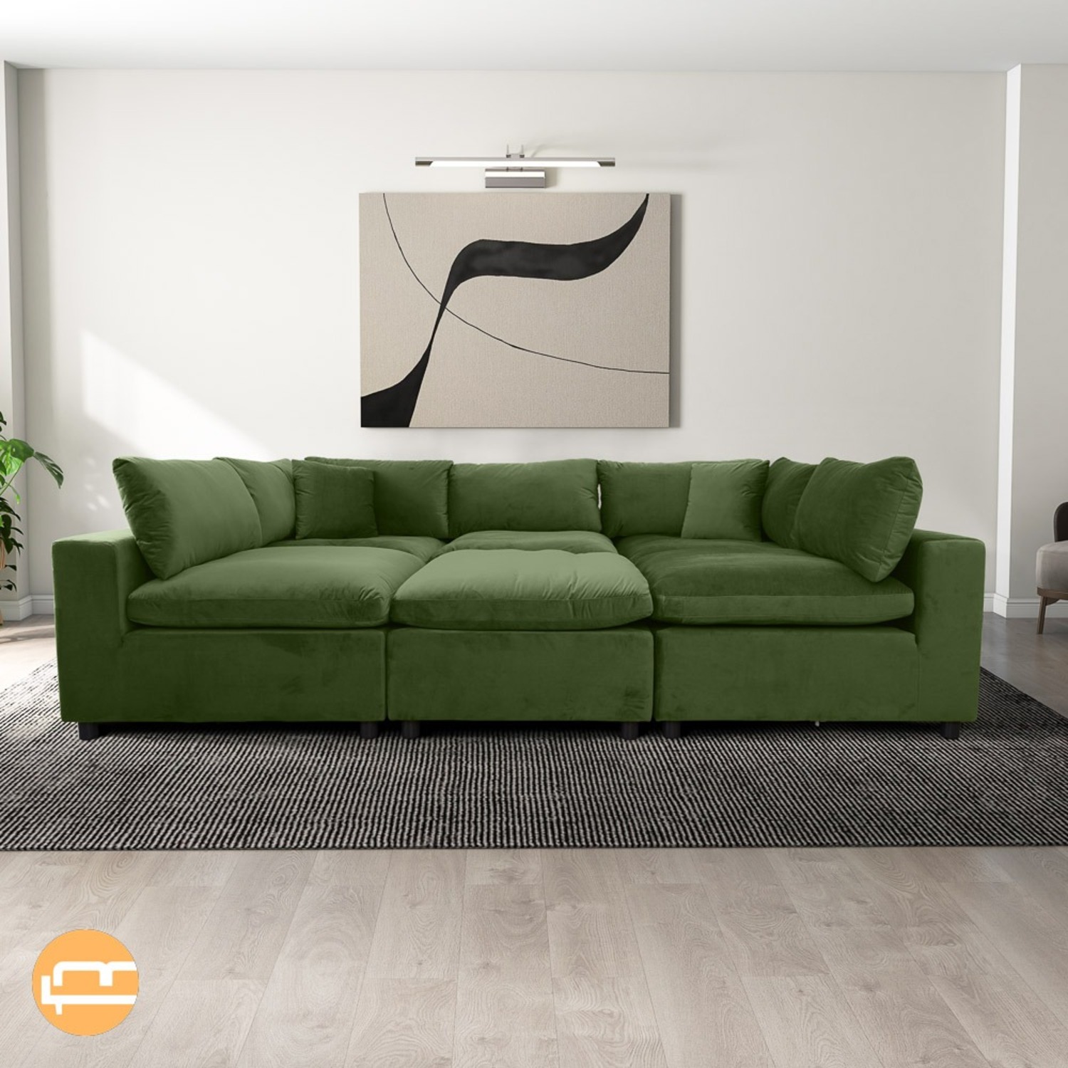 Laurel Olive Green Velvet Modular Sofa - image-2