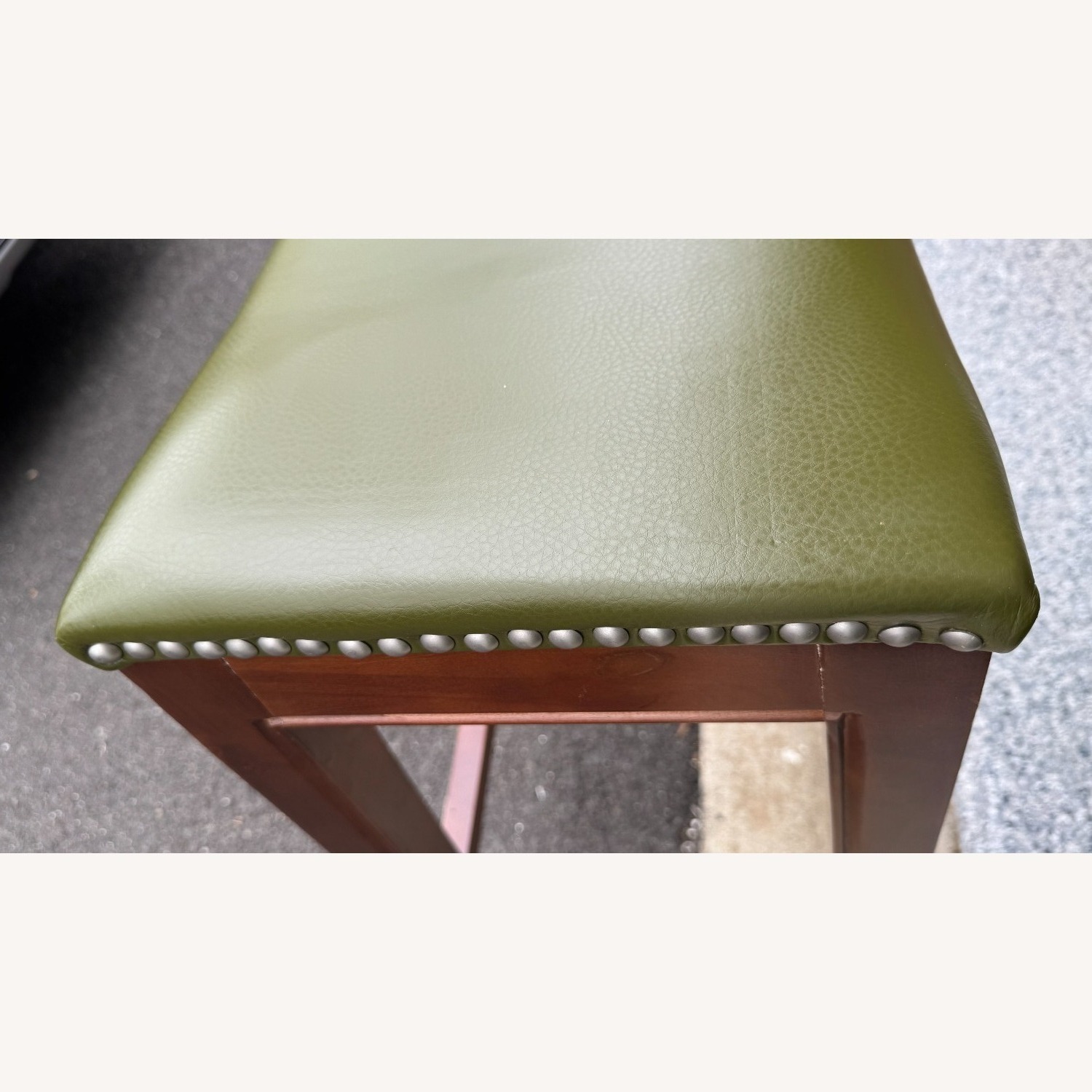 Three Wood and Green Leather Barstools - image-5