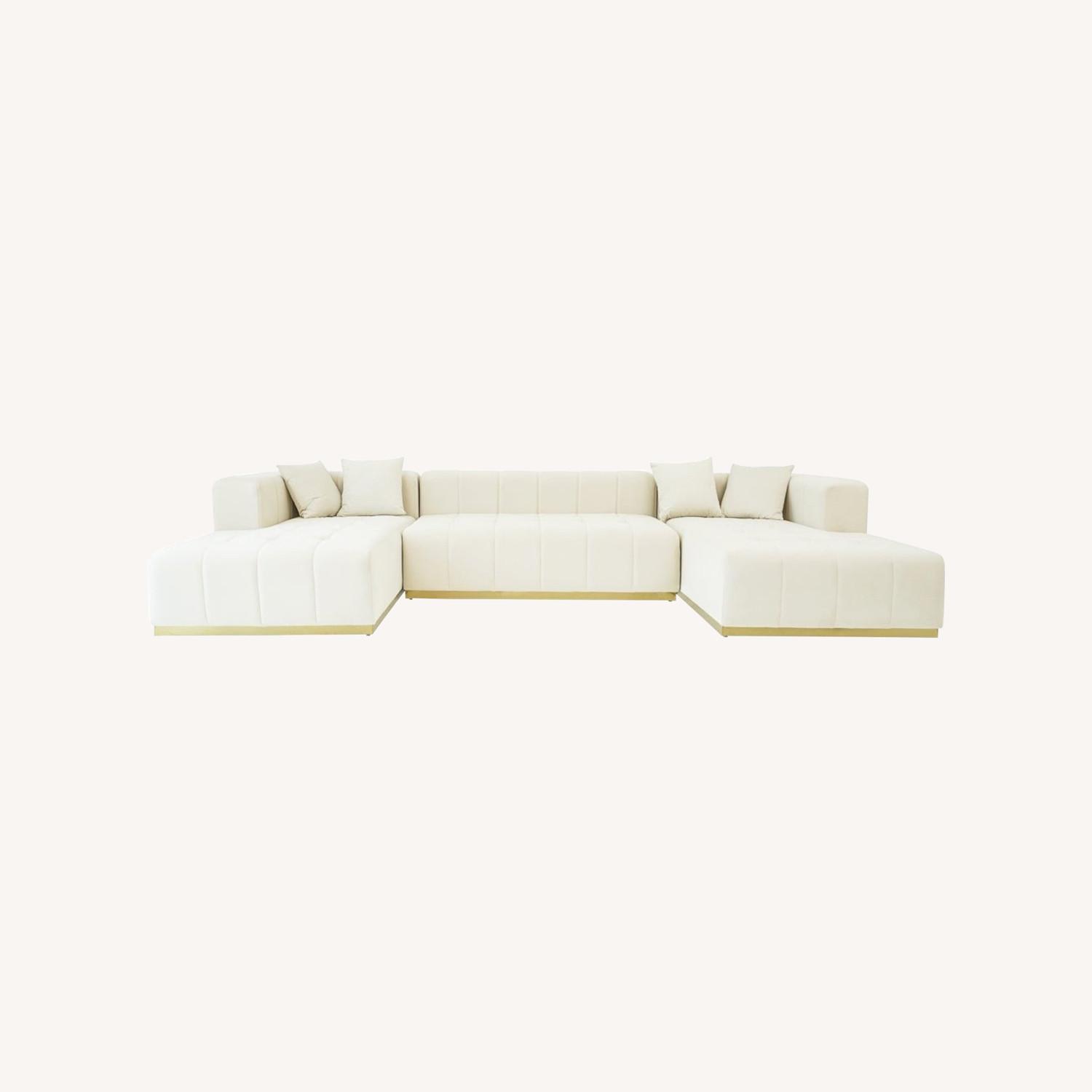 Olivia Cream Velvet U-Shape Corner Sofa - image-0