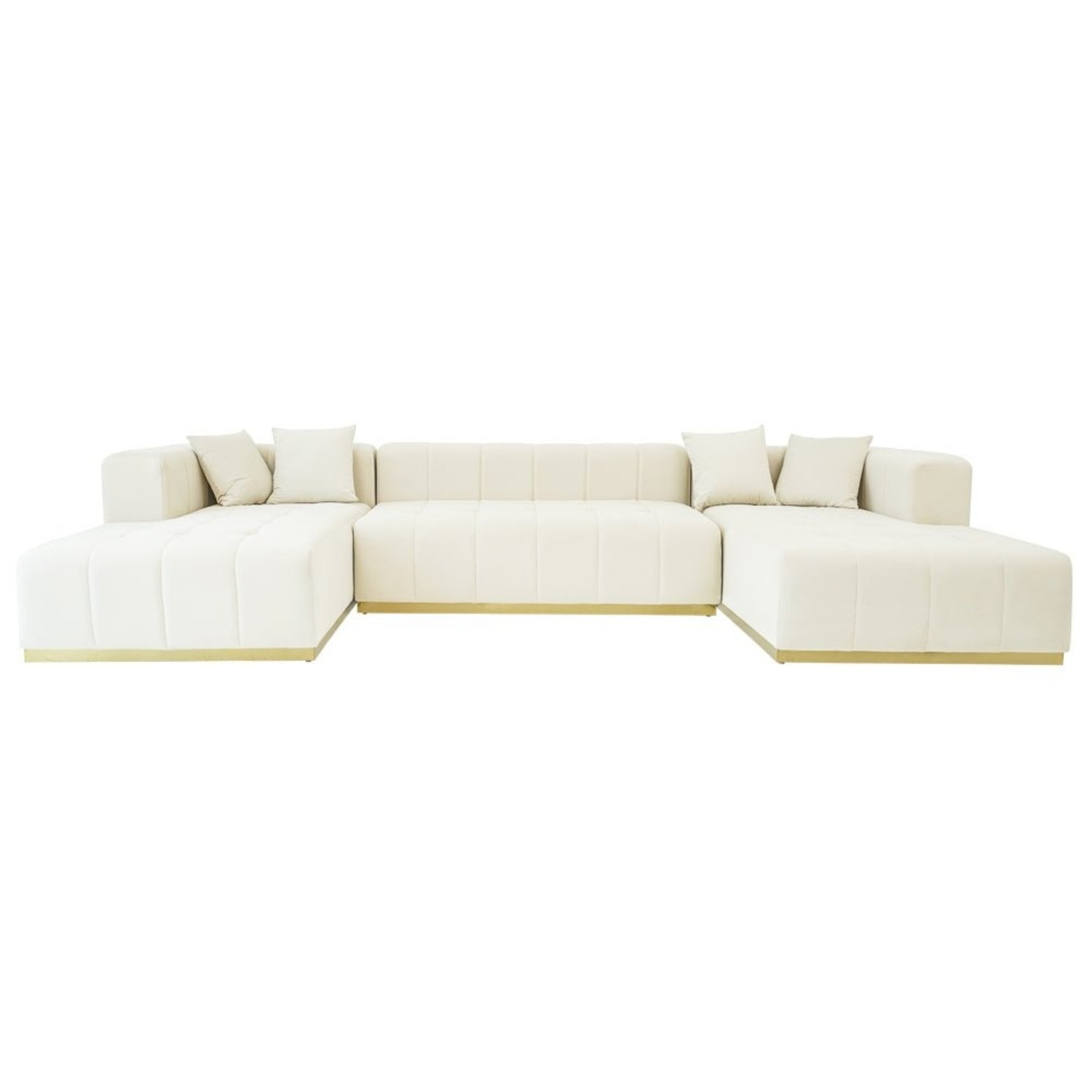 Olivia Cream Velvet U-Shape Corner Sofa - image-3
