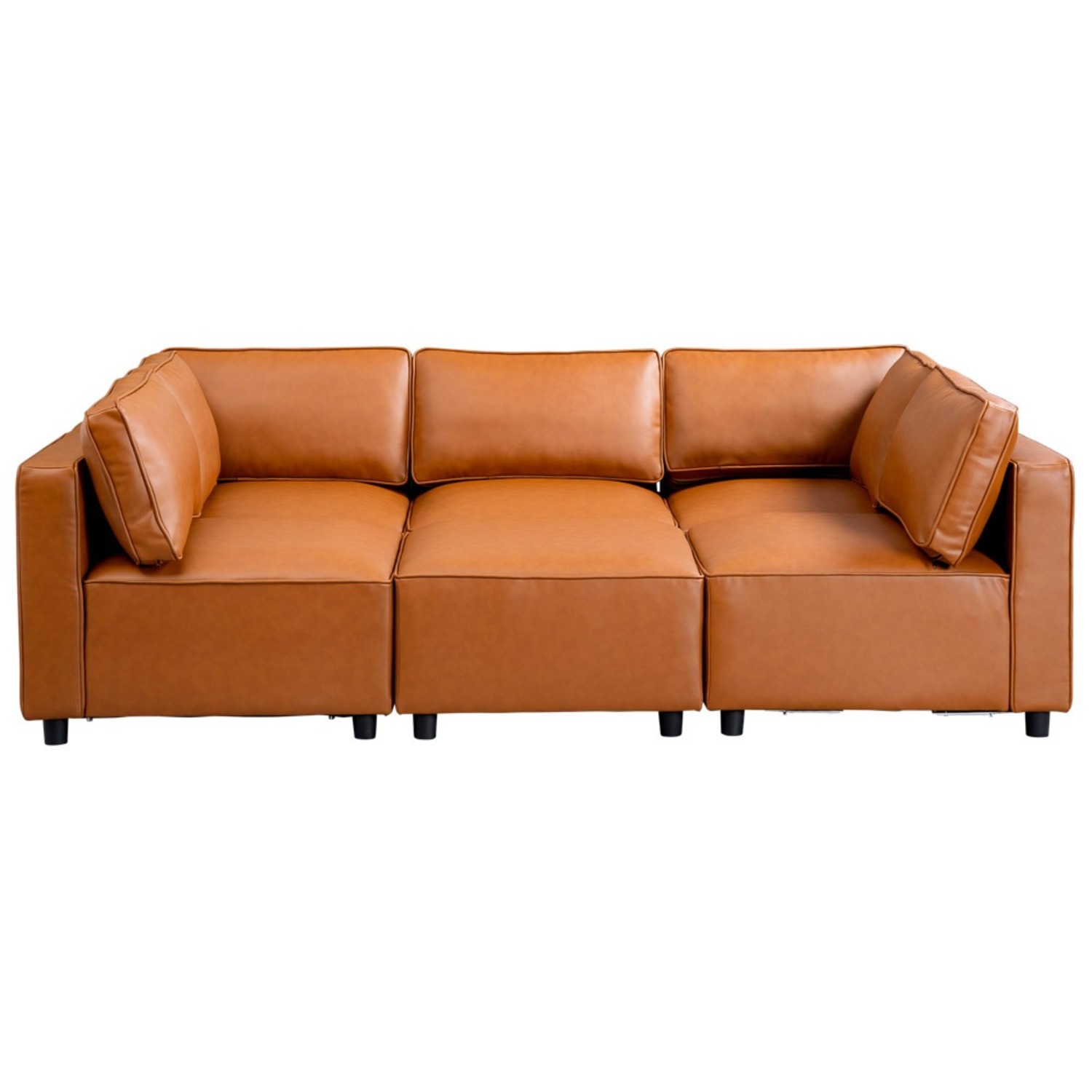 Avery Cognac Vegan Leather Modular Sofa - image-3