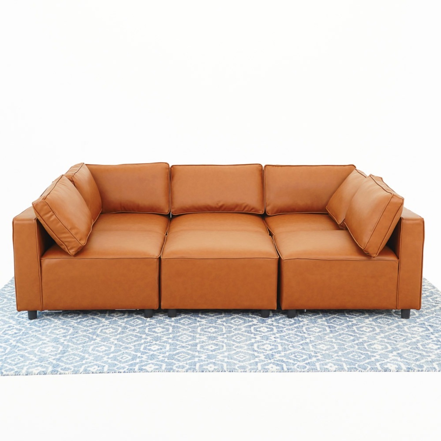 Avery Cognac Vegan Leather Modular Sofa - image-2