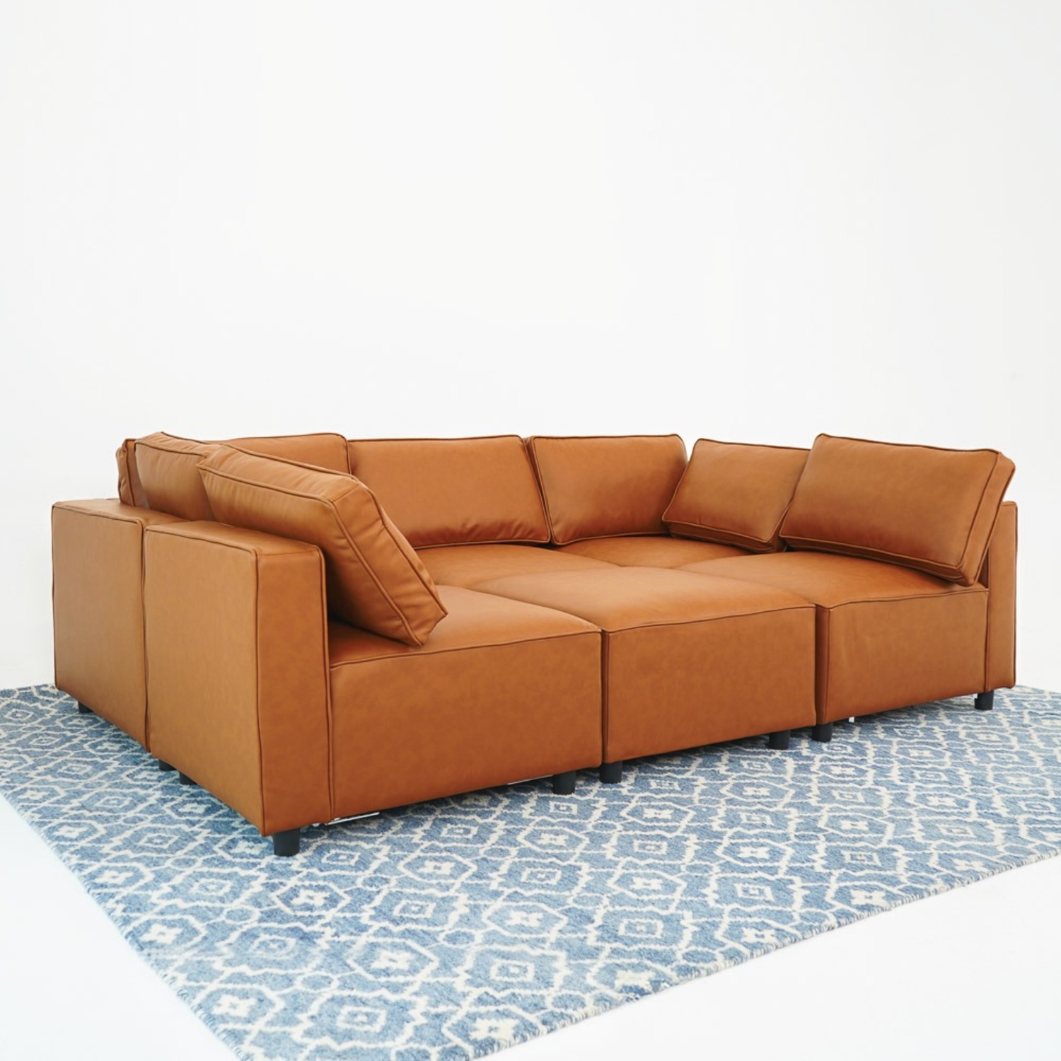 Avery Cognac Vegan Leather Modular Sofa - image-1
