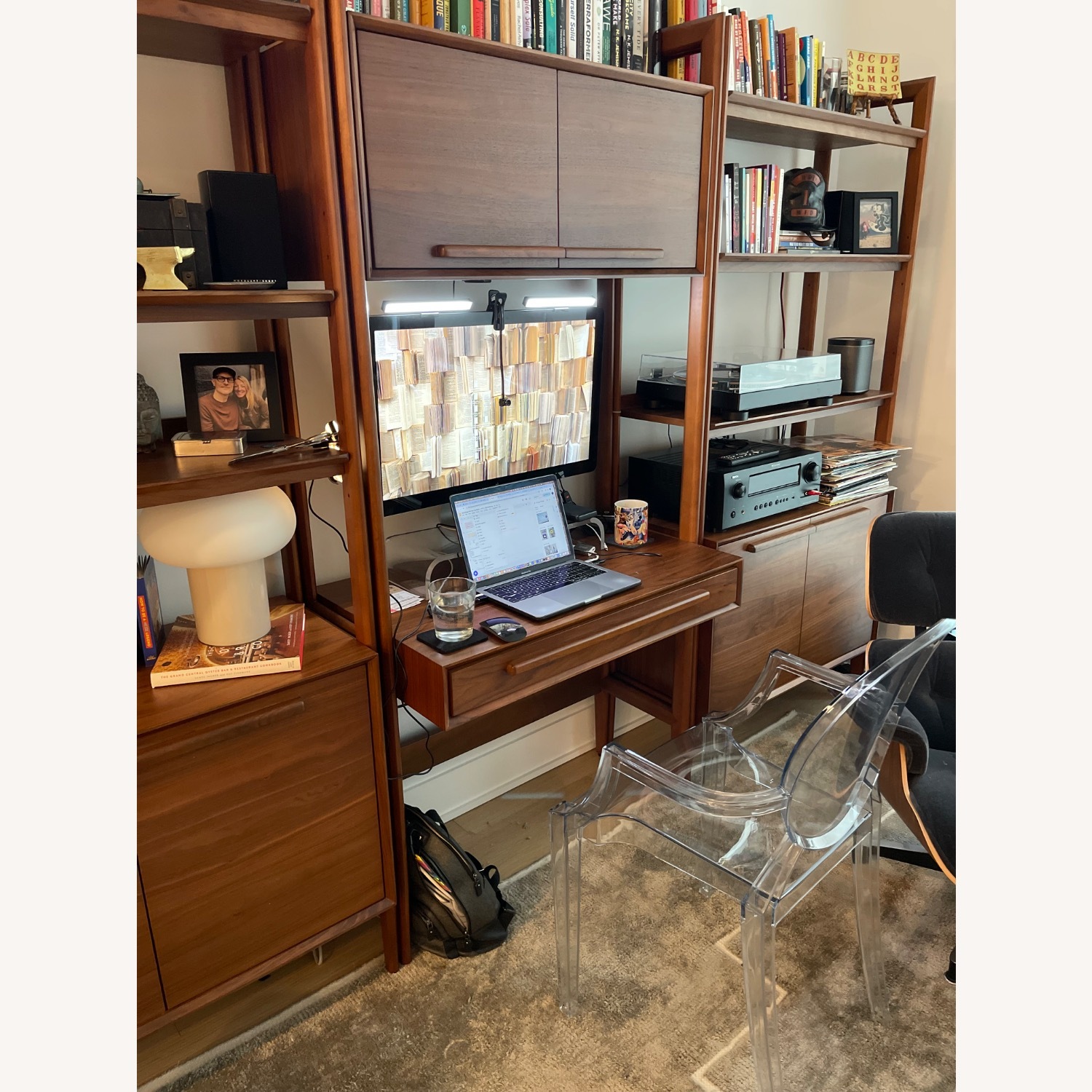 Crate & Barrel Tate Walnut Bookcase Desk - image-1