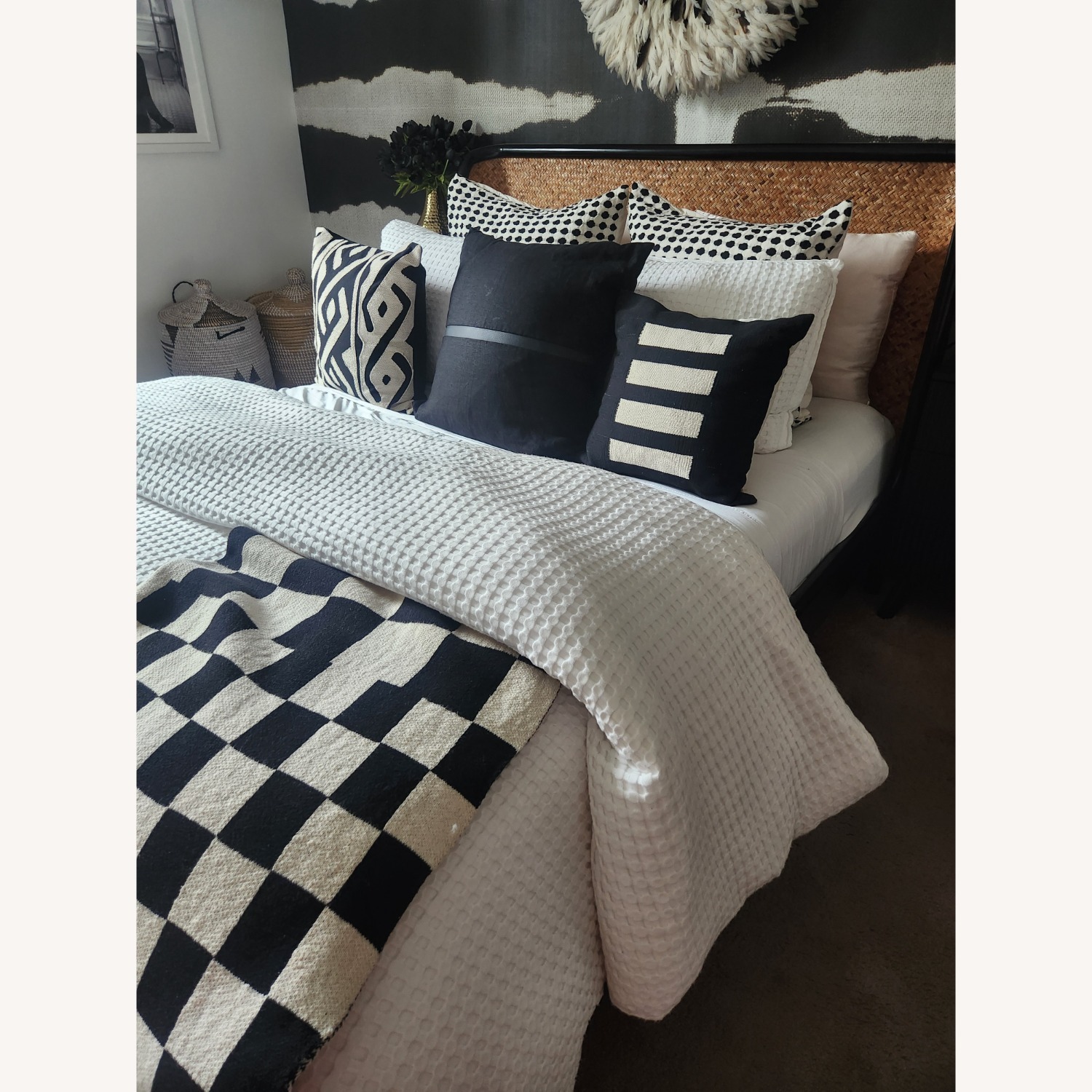 CB2 Miri Black and Rattan Queen Bed - image-3