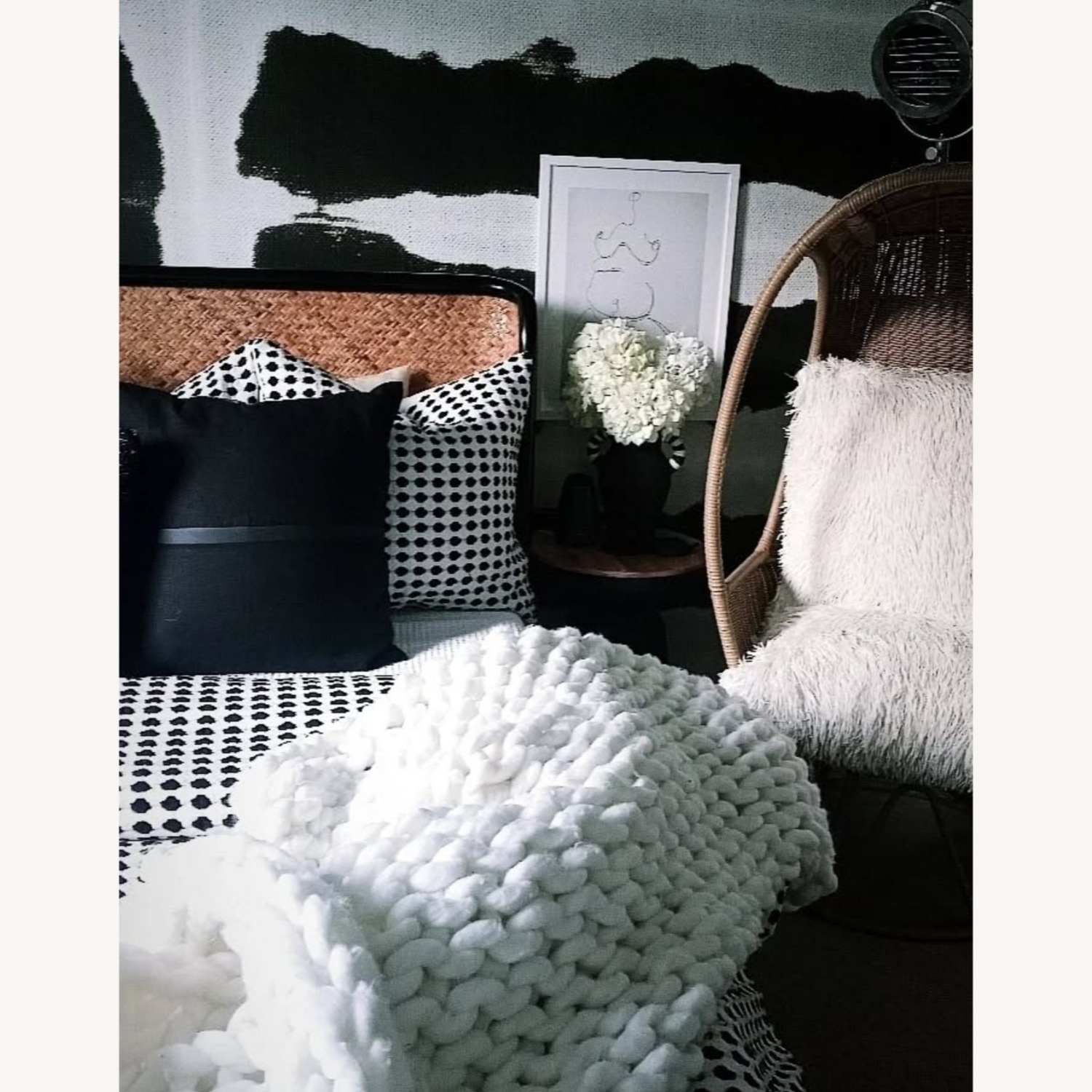 CB2 Miri Black and Rattan Queen Bed - image-1