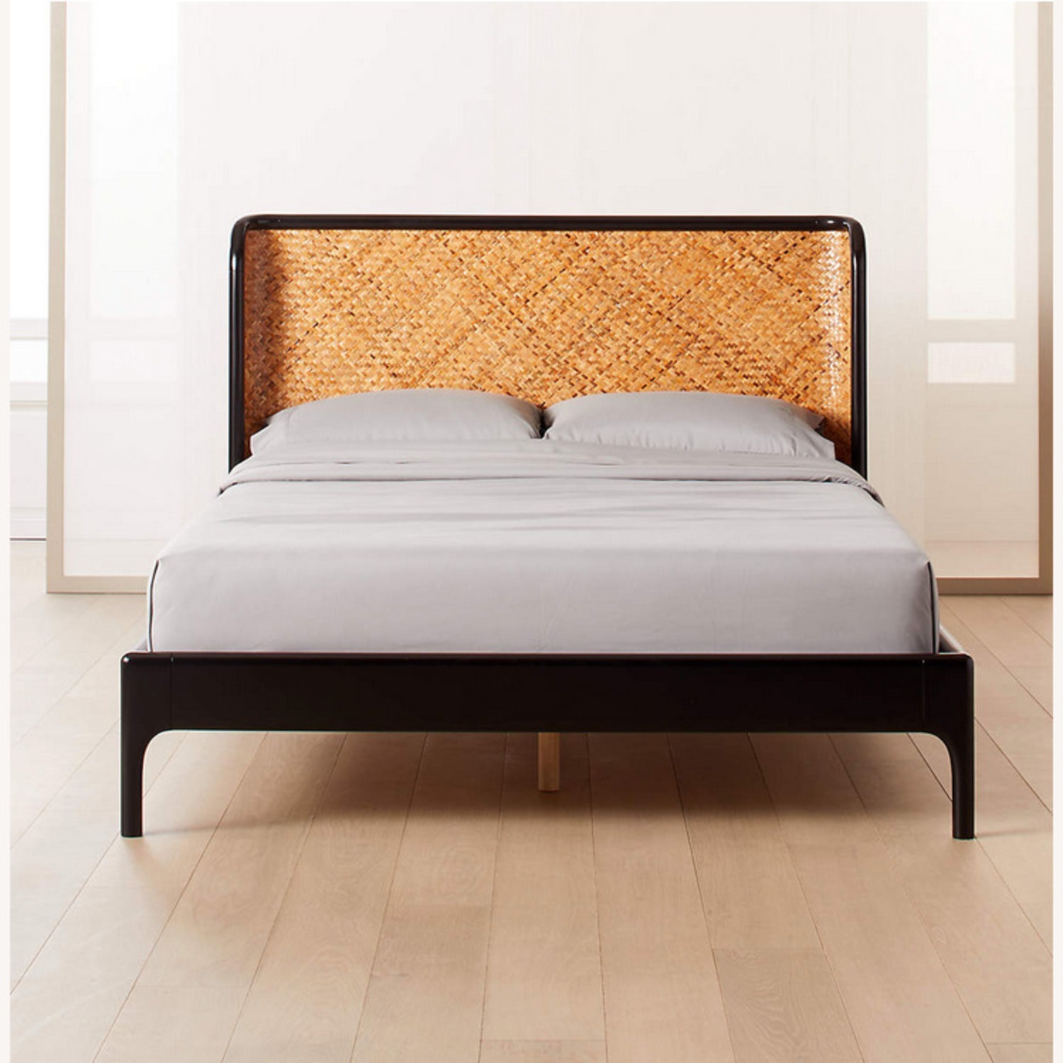 CB2 Miri Black and Rattan Queen Bed - image-0