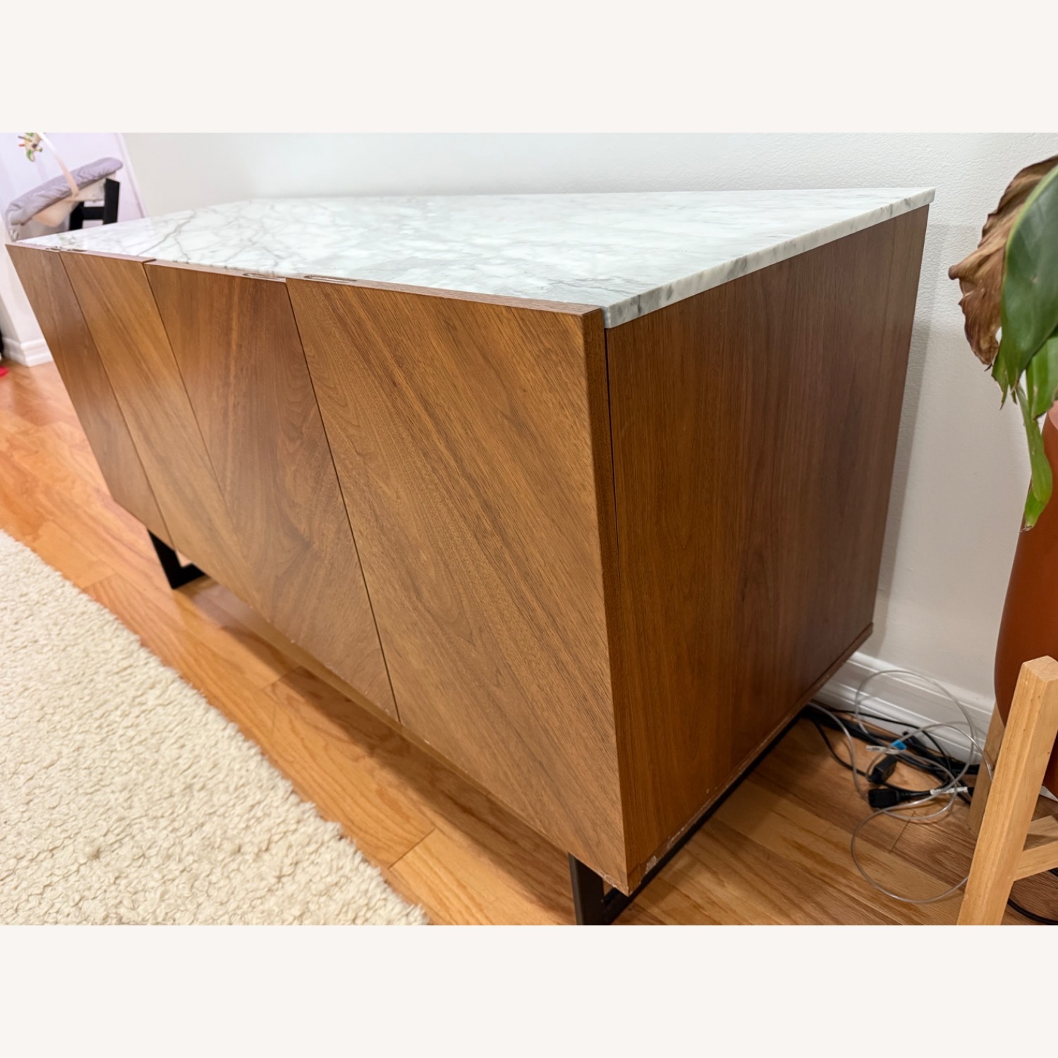 CB2 Suspend 57" Walnut Wood Media Console with White Marble Top - image-5