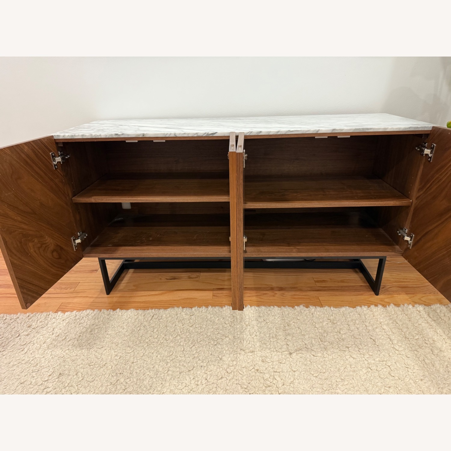 CB2 Suspend 57" Walnut Wood Media Console with White Marble Top - image-3