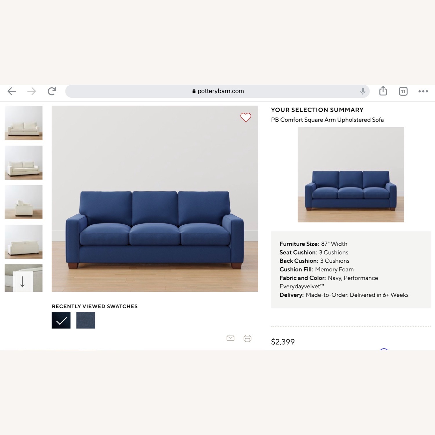 Pottery Barn Comfort Square Arm Upholstered Sofa - image-7