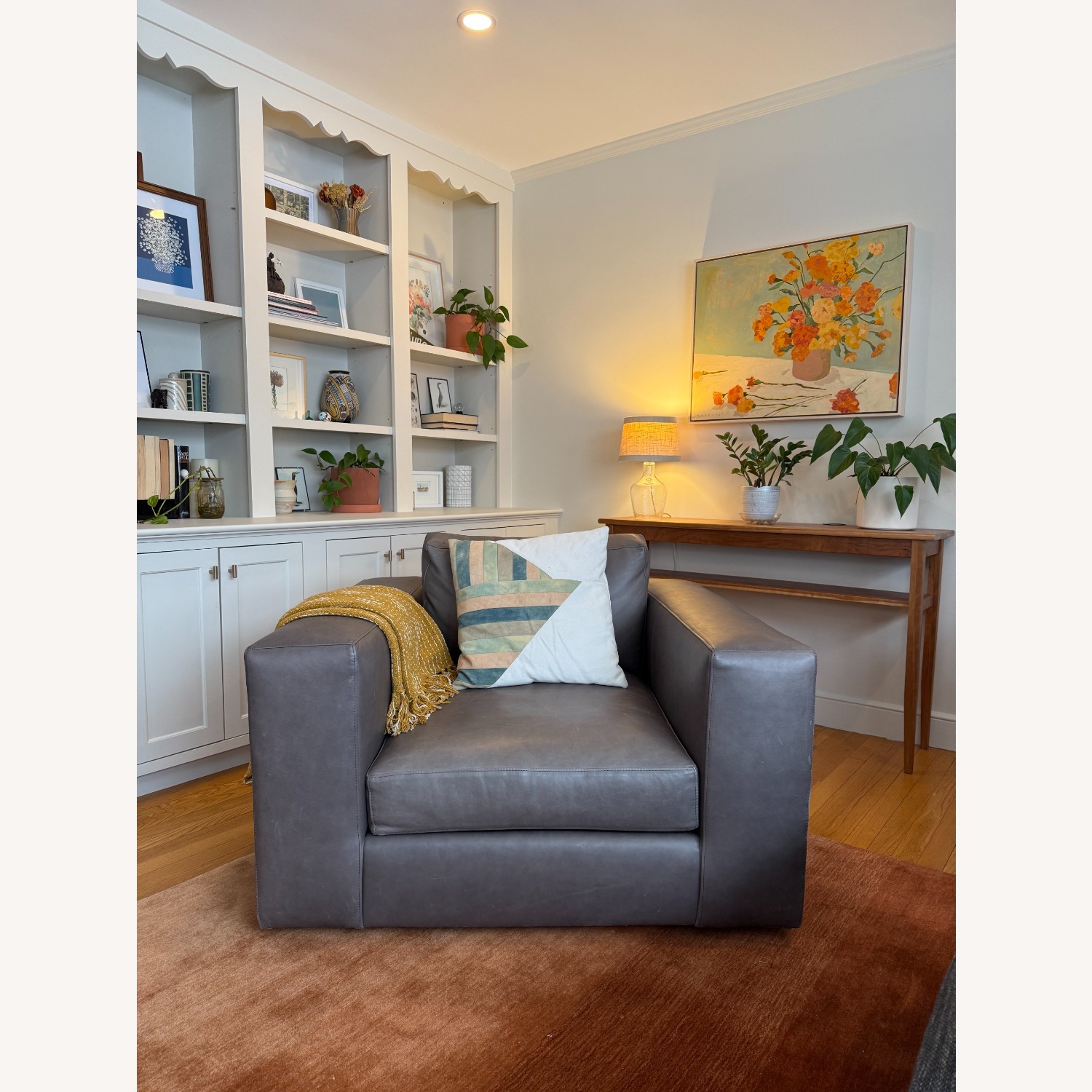 Crate & Barrel Oceanside Leather Swivel Chair - image-1