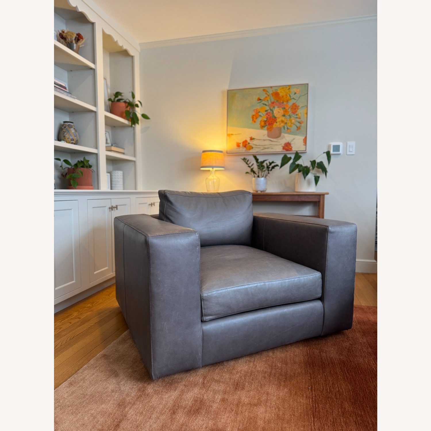 Crate & Barrel Oceanside Leather Swivel Chair - image-2