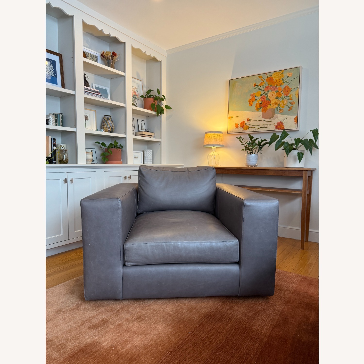 Crate & Barrel Oceanside Leather Swivel Chair - image-3