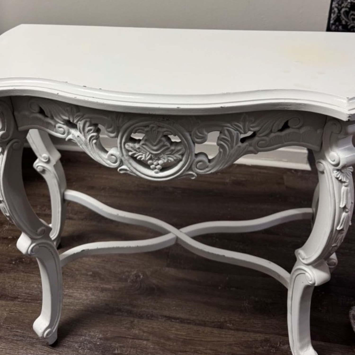 Antique Ornate Wooden White Table - image-5