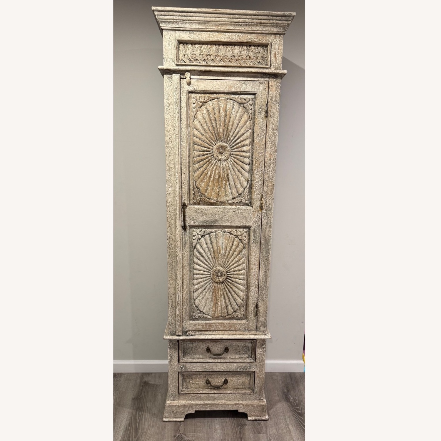 Antique-Style Wood Armoire with Carved Design - image-7