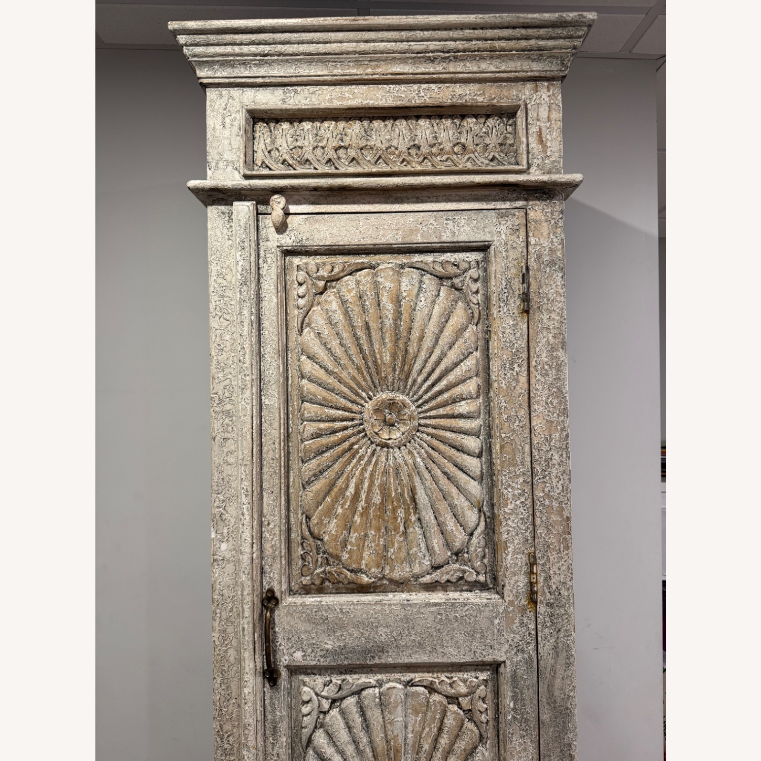 Antique-Style Wood Armoire with Carved Design - image-3