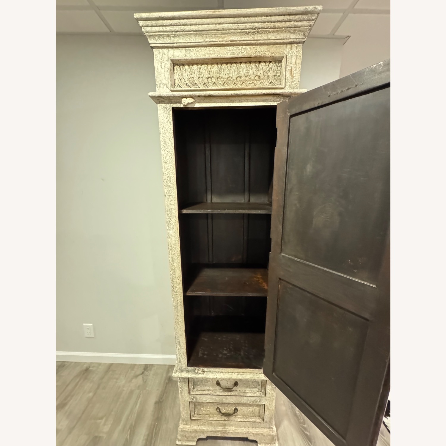 Antique-Style Wood Armoire with Carved Design - image-5