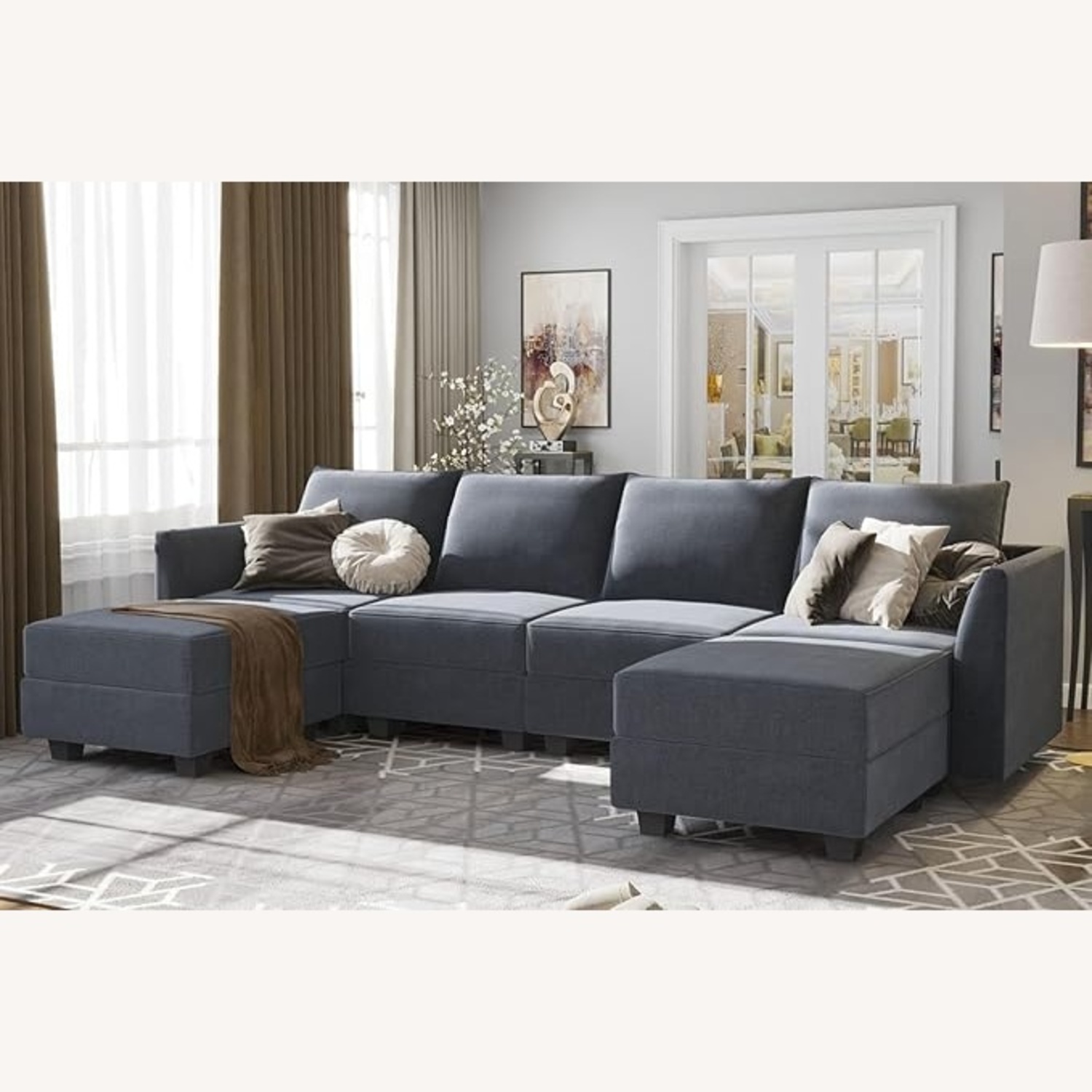 Bluish Grey Modular Sectional Sofa - image-6