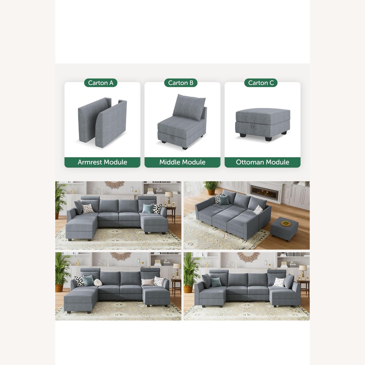 Bluish Grey Modular Sectional Sofa - image-4
