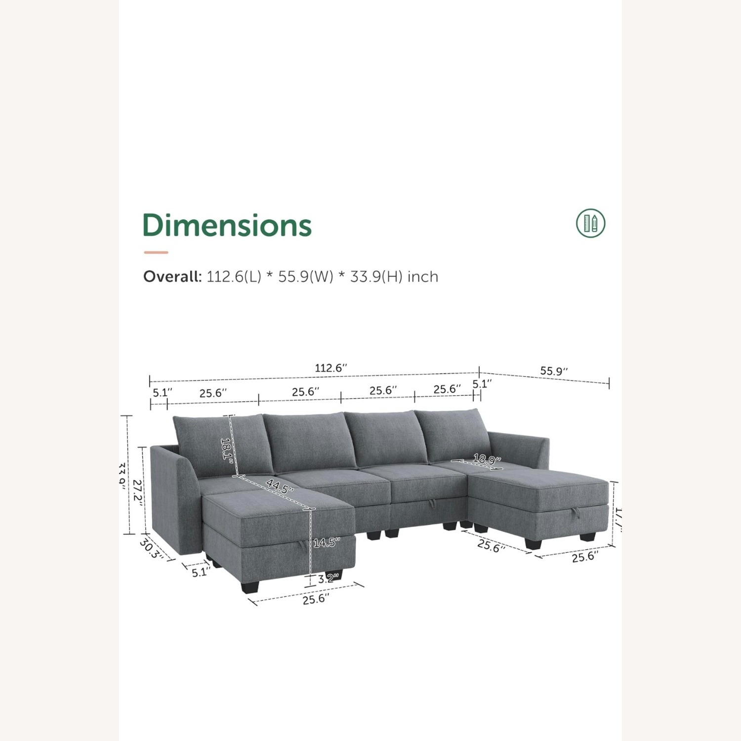 Bluish Grey Modular Sectional Sofa - image-3