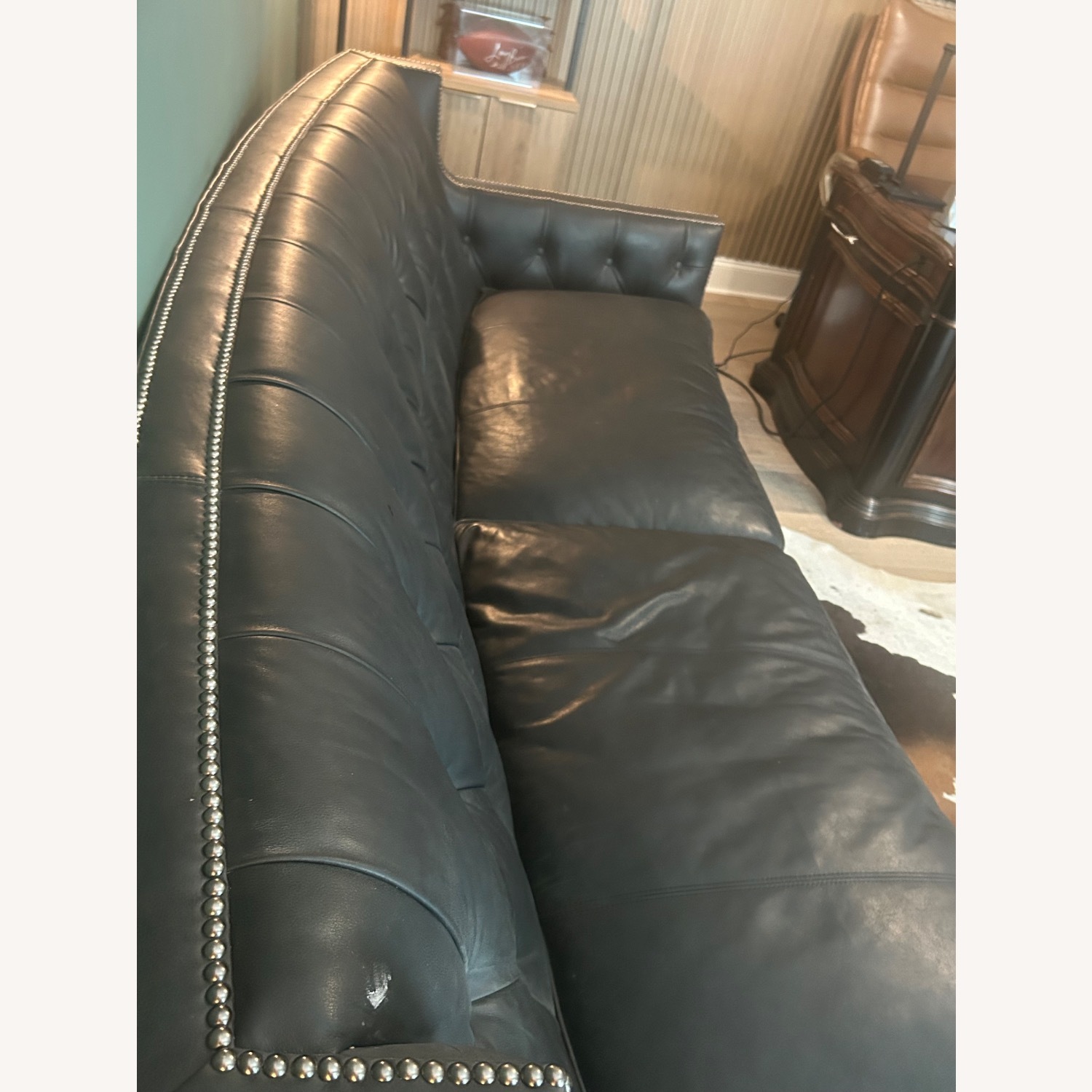 Bernhardt Candace Black Leather Studded Sofa - image-3