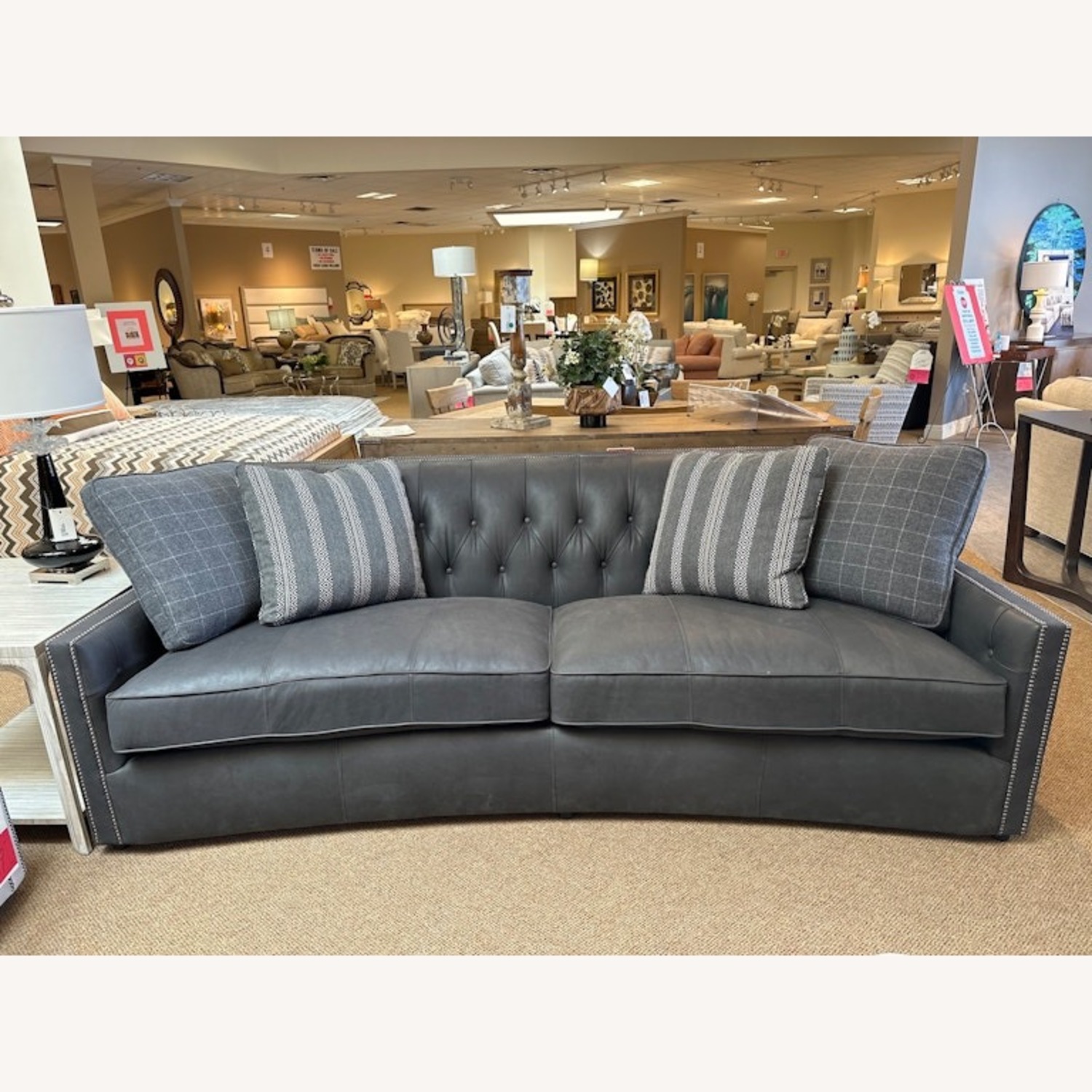 Bernhardt Candace Black Leather Studded Sofa - image-1