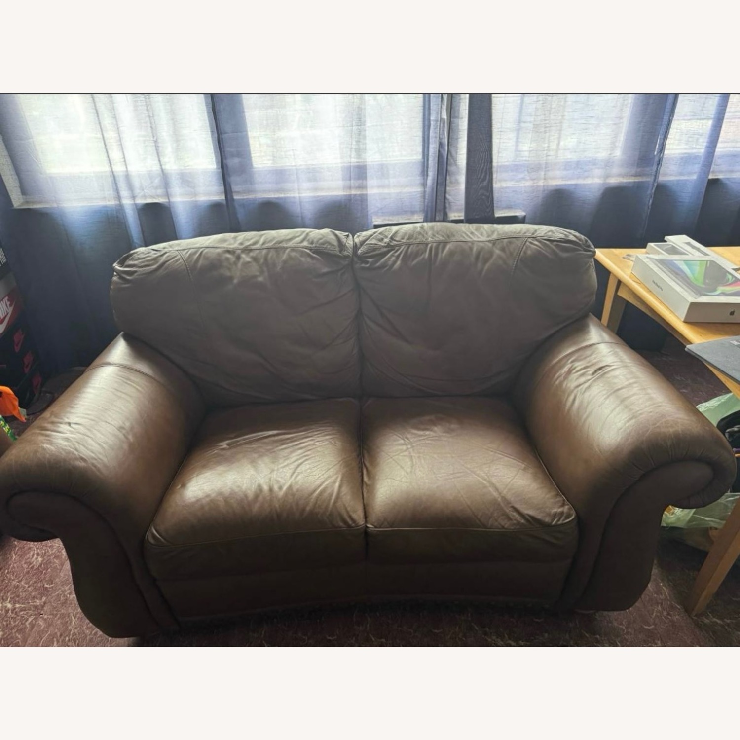 Natuzzi Editions Elba Brown Leather Loveseat - image-1