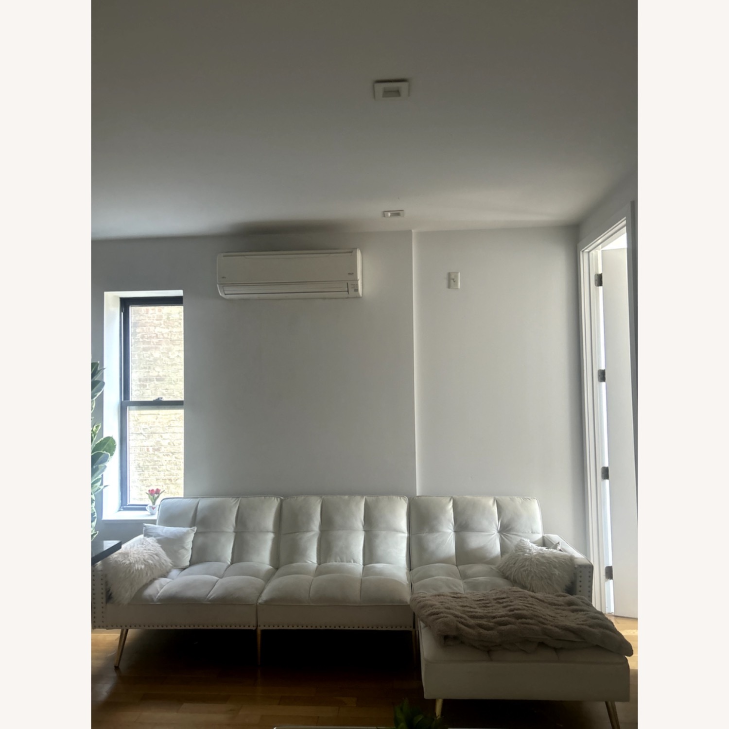 White Velvet Sectional Sofa Bed - image-1