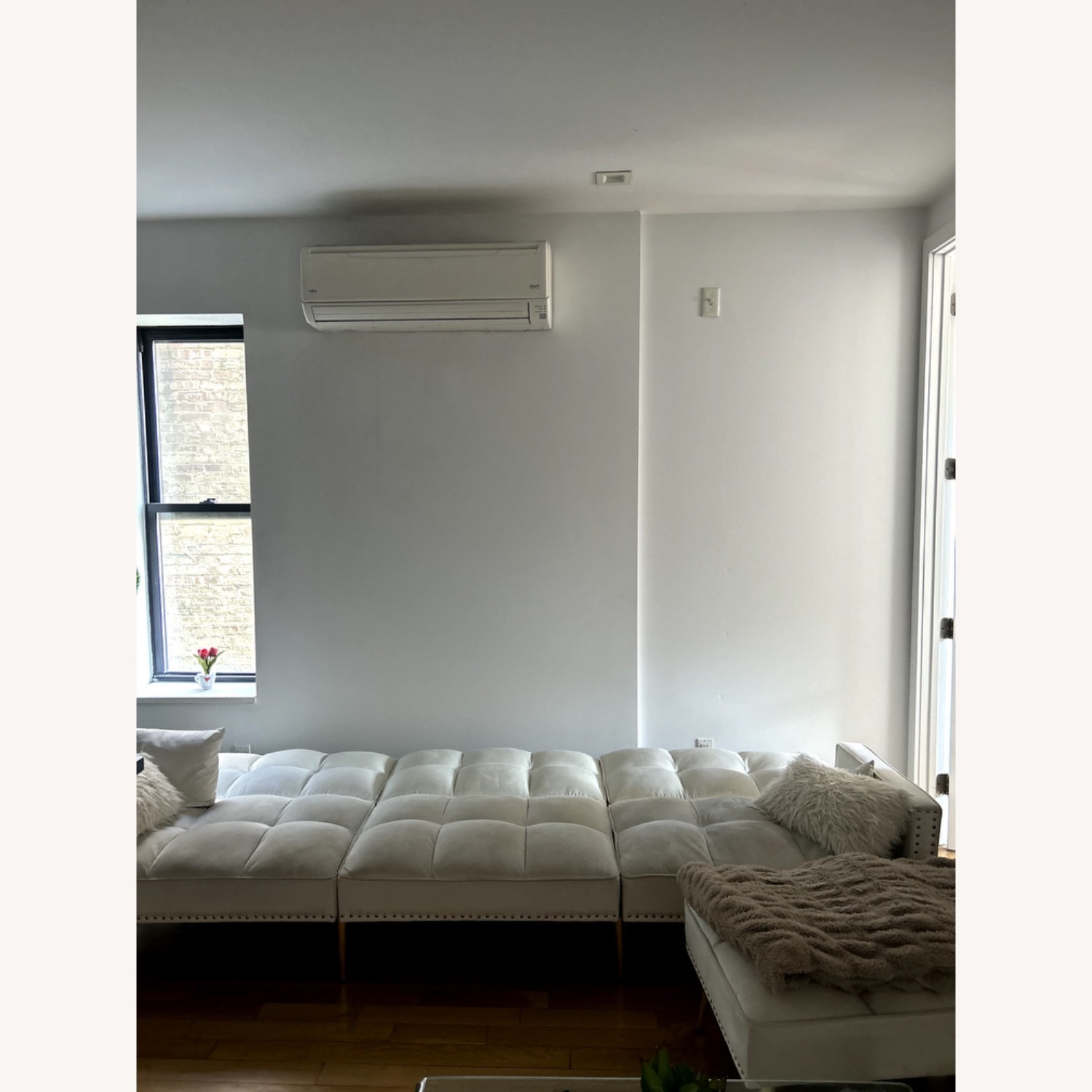 White Velvet Sectional Sofa Bed - image-2