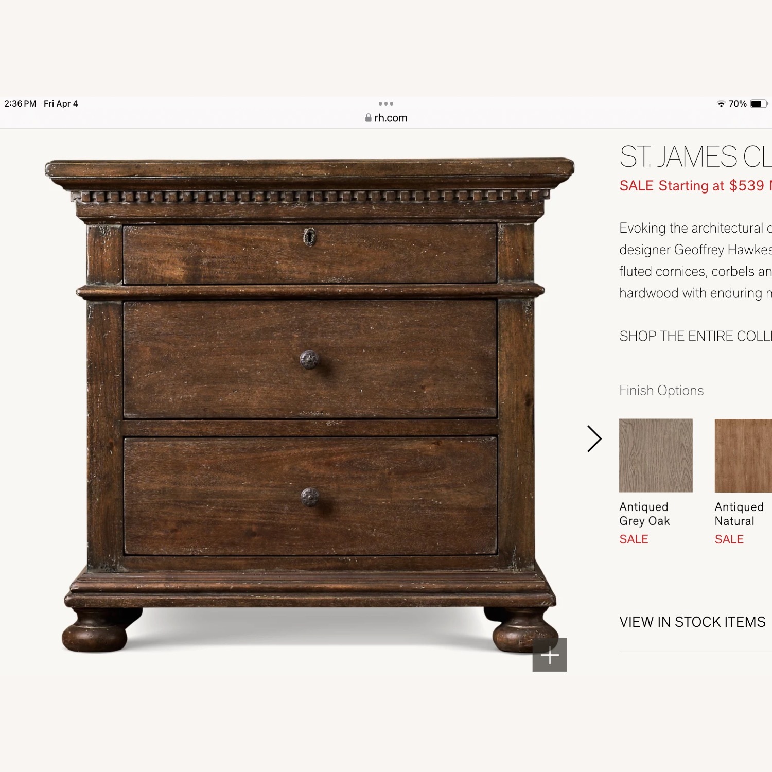 Restoration Hardware 3 Drawers St James Nightstand - image-5
