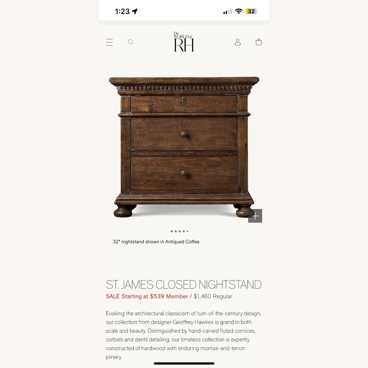 Restoration Hardware 3 Drawers St James Nightstand - image-2