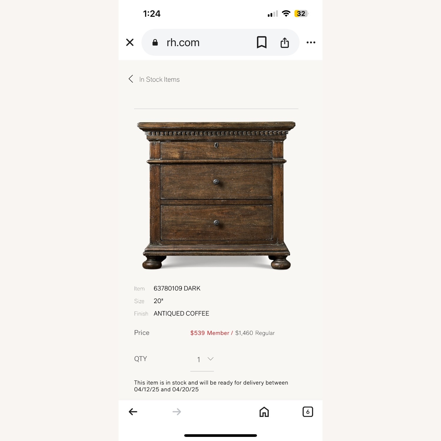 Restoration Hardware 3 Drawers St James Nightstand - image-1