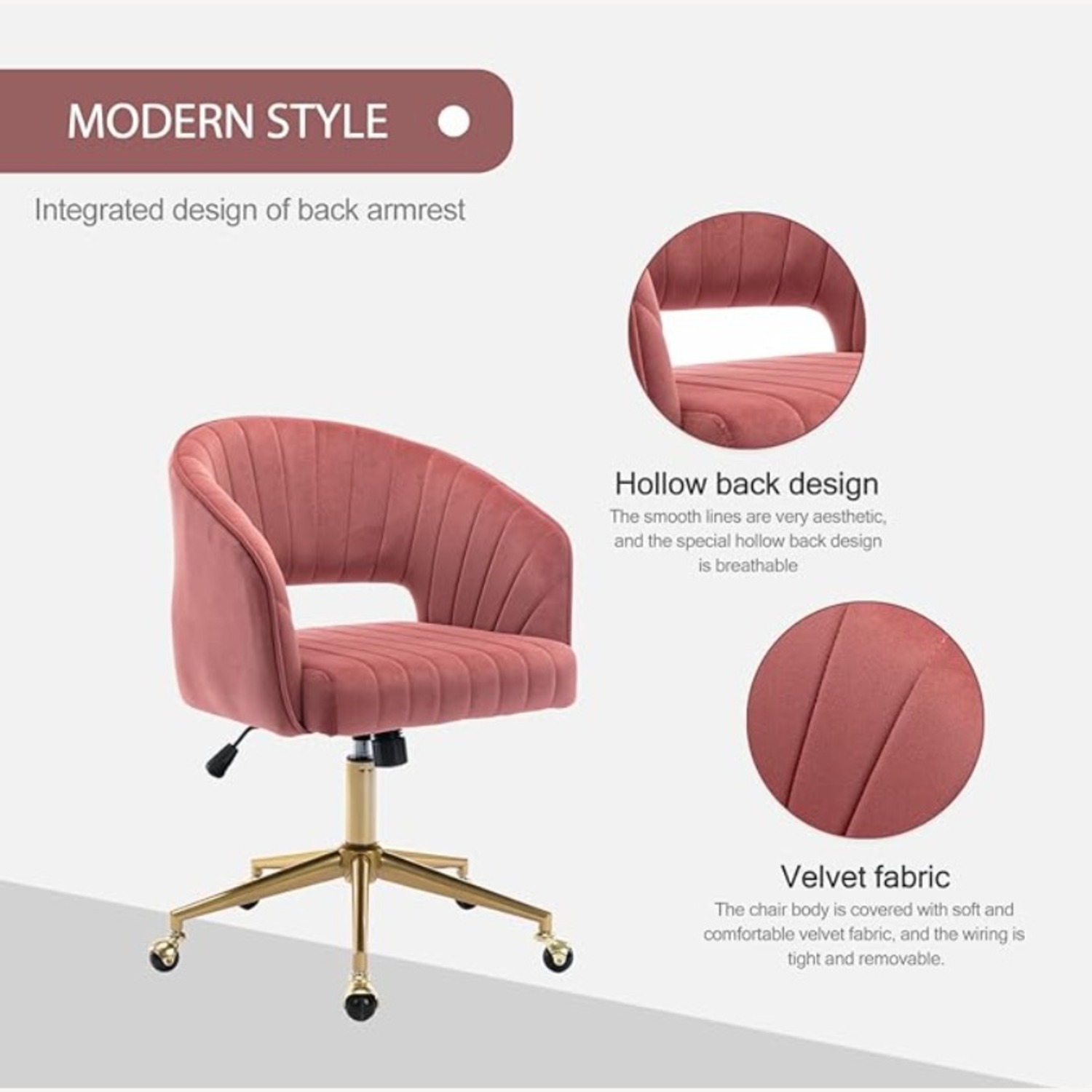Nrizc Velvet Home Office & Living Room Desk Chair - image-4