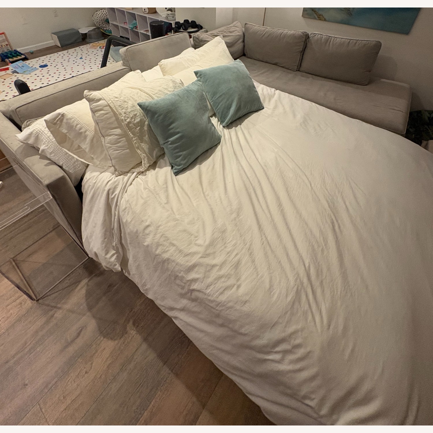 West Elm Harris Sleeper Sofa Chaise Grey  - image-3
