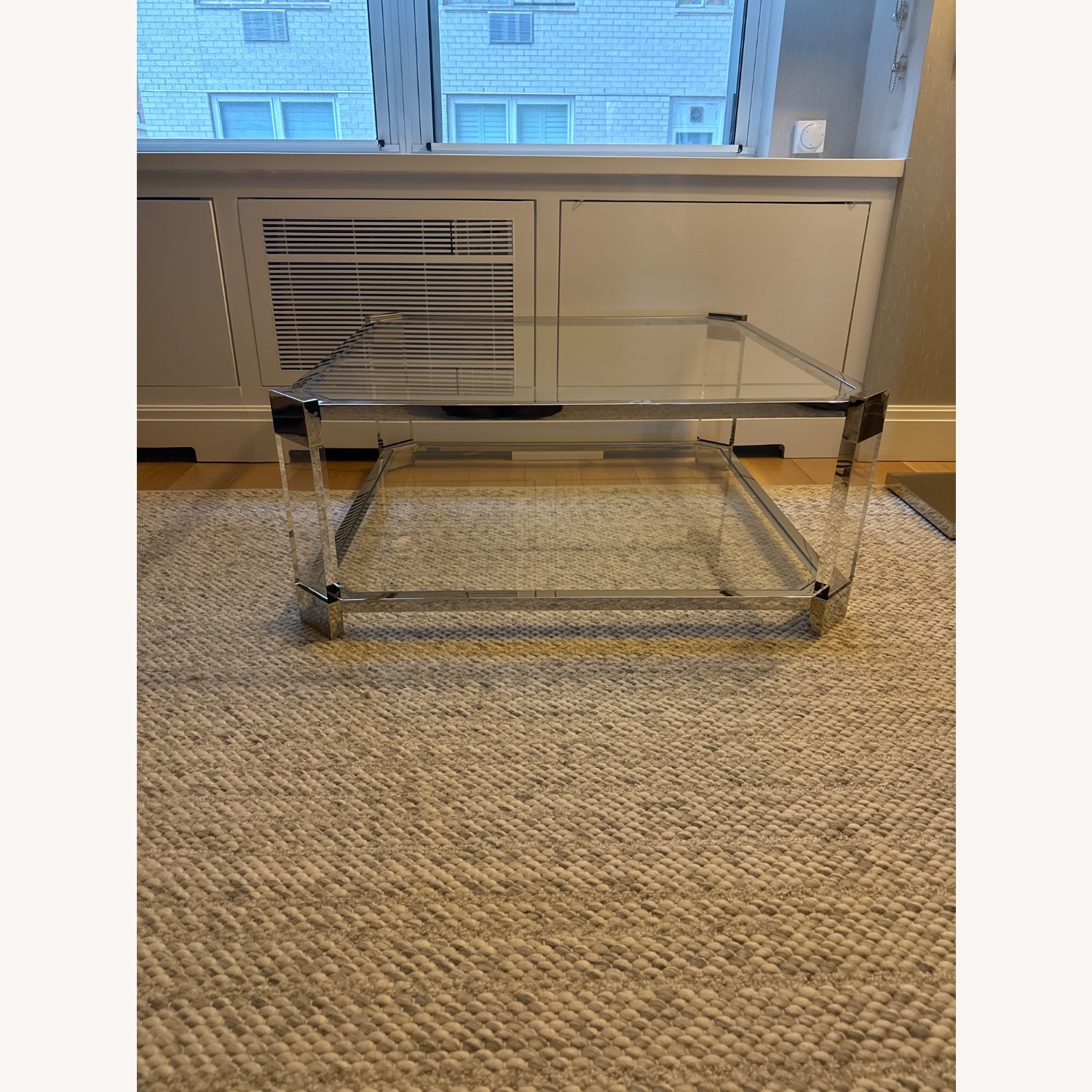 Glass and Nickel Square Coffee Table - image-3