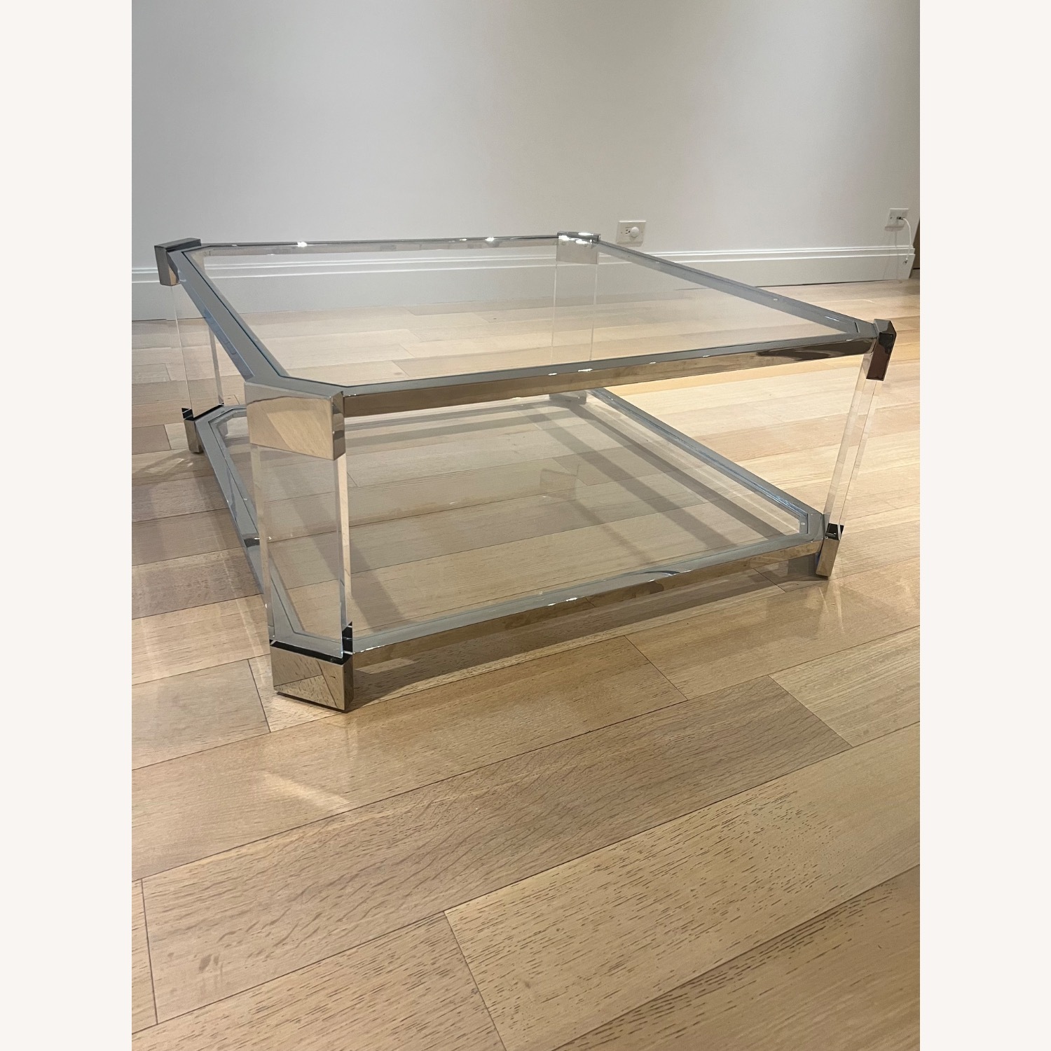 Glass and Nickel Square Coffee Table - image-1